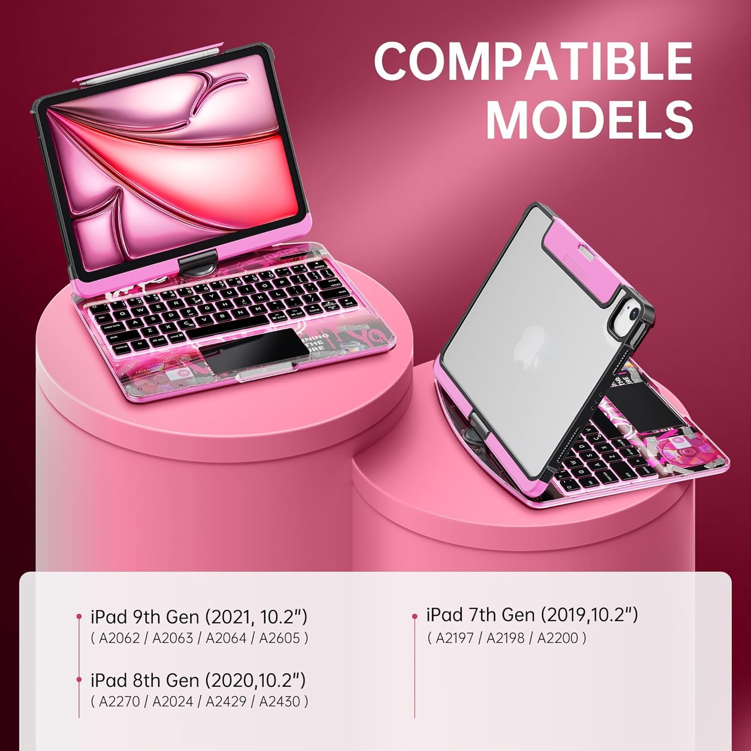 GUSGU Transparent Case with Wireless Keyboard for iPad 10.2-in (7th, 8th, and 9th Gen), 7 Colors Backlight, Trackpad - Image 2