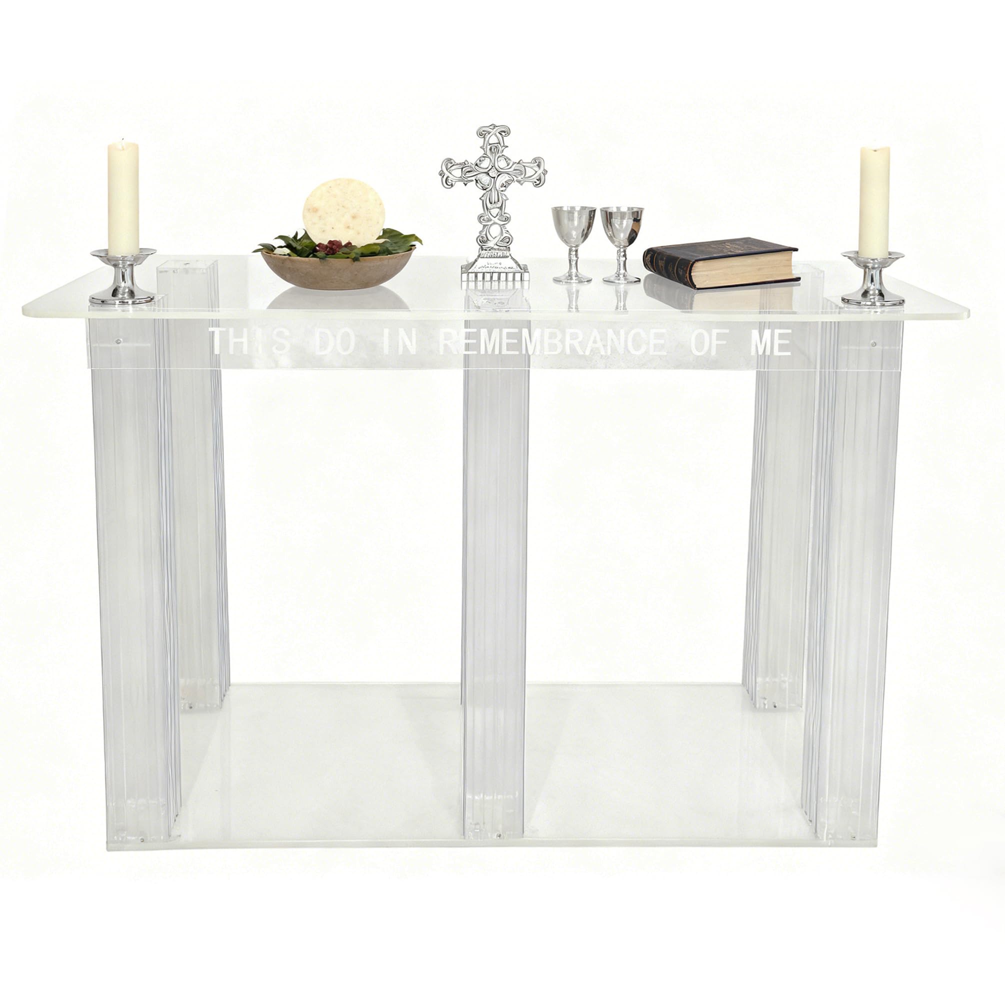 FixtureDisplays® 47.6X18.7X33" Clear Acrylic Plexiglass Church Holy Communion Table Rememberance of Me Optional Cross as a Prop is NOT Included