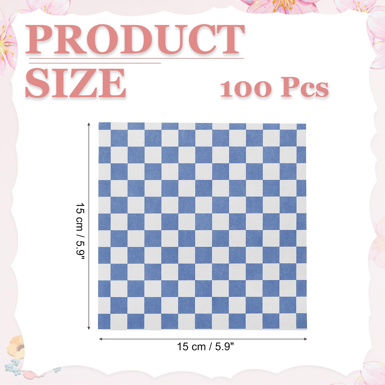 PATIKIL Fogli Di Carta Cerata 15cm x 15cm, 100Pz Carta Assorbente Per Alimenti Con Motivo A Quadri Per Panificio Caffetteria Cucina Domestica Fai Da Te, Blu