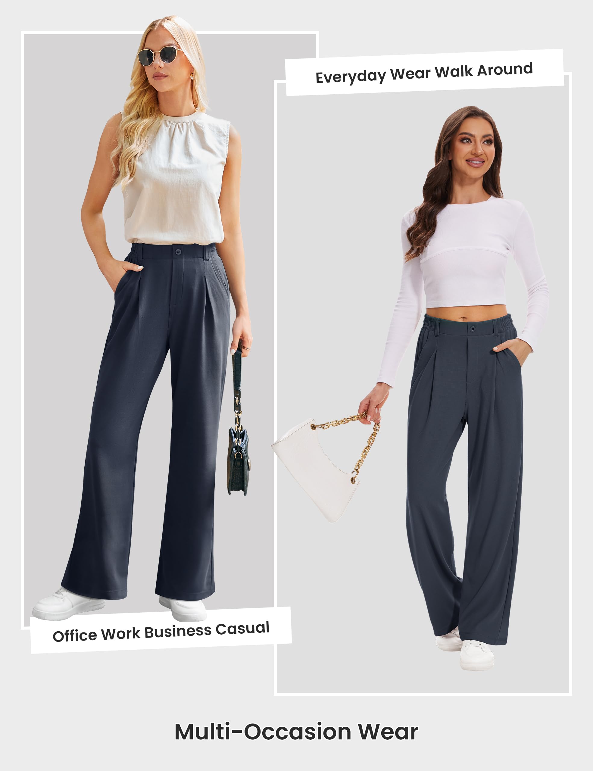 Desol Pantaloni da donna a nido d'ape, lunghi palazzo, eleganti, in tessuto, con tasche, a vita alta, gamba larga
