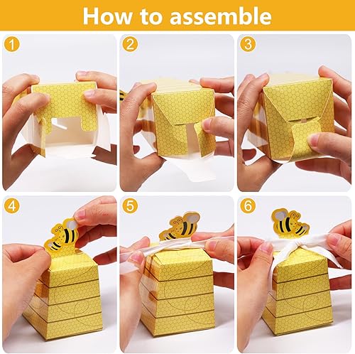 Miniatura 4 de SumDirect Cajas de regalo de colmena de papel, cajas de dulces de abejorro con cintas, 50 piezas de decoración de colmena para baby shower, boda,