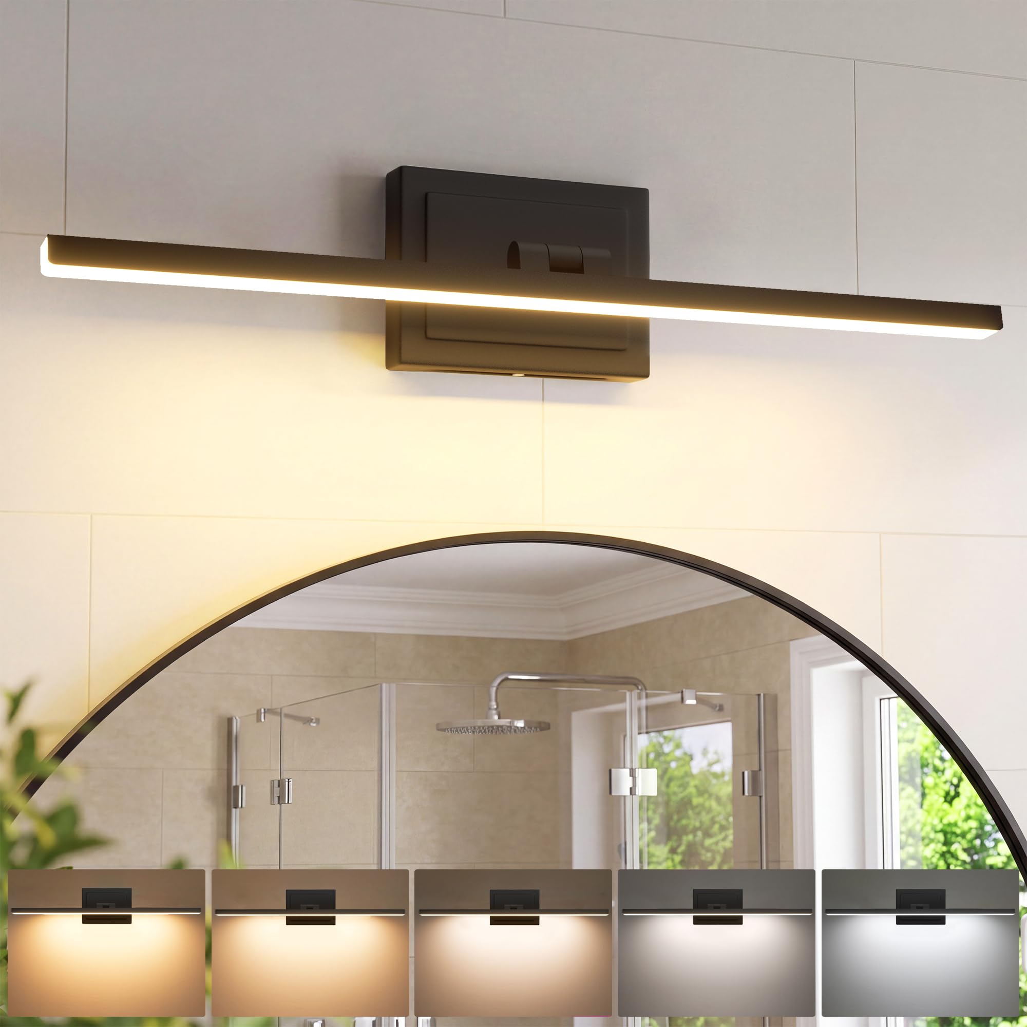 NIORSUN 24 Inch Modern Bathroom Light Fixture, 14W 5CCT Dimmable LED Black Bathroom Vanity Lights Over Mirror, Vanity Lights for Bathrooms Restroom Mirror- ETL Certified