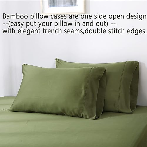 Miniatura 5 de Juego de sábanas de tamaño matrimonial, rayón derivado del bambú, juego de sábanas refrescantes, bolsillo profundo de hasta 16 pulgadas, 4 piezas