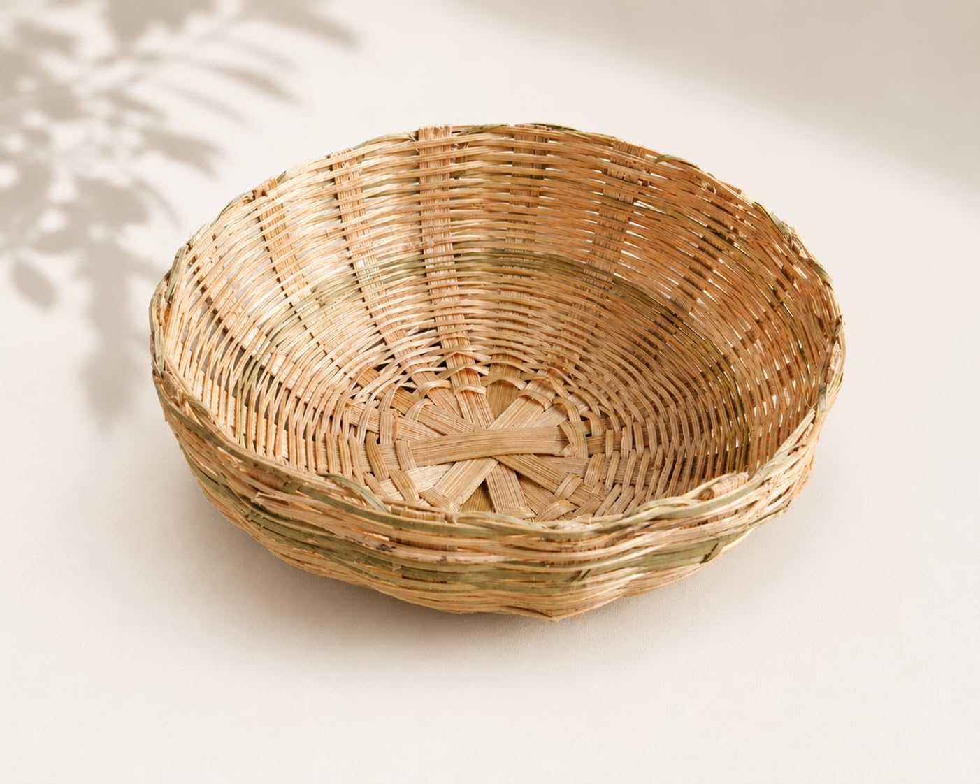 Handwoven Bamboo Basket, Round, Natural Beige, Wicker Weave, Fruit and Bread Storage-image-10