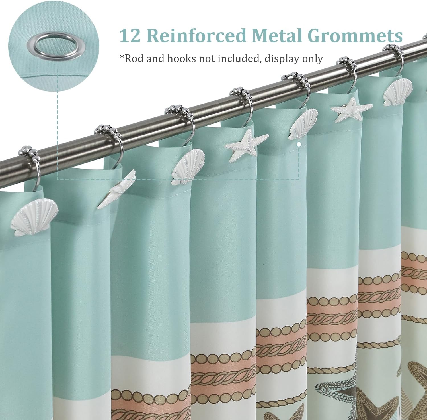 Medallion Ocean Waterproof Fabric Under The Sea Printed Polyester Farmhouse Coastal Beach Shower Curtain for Bathroom, 72" W x Extra 78" H