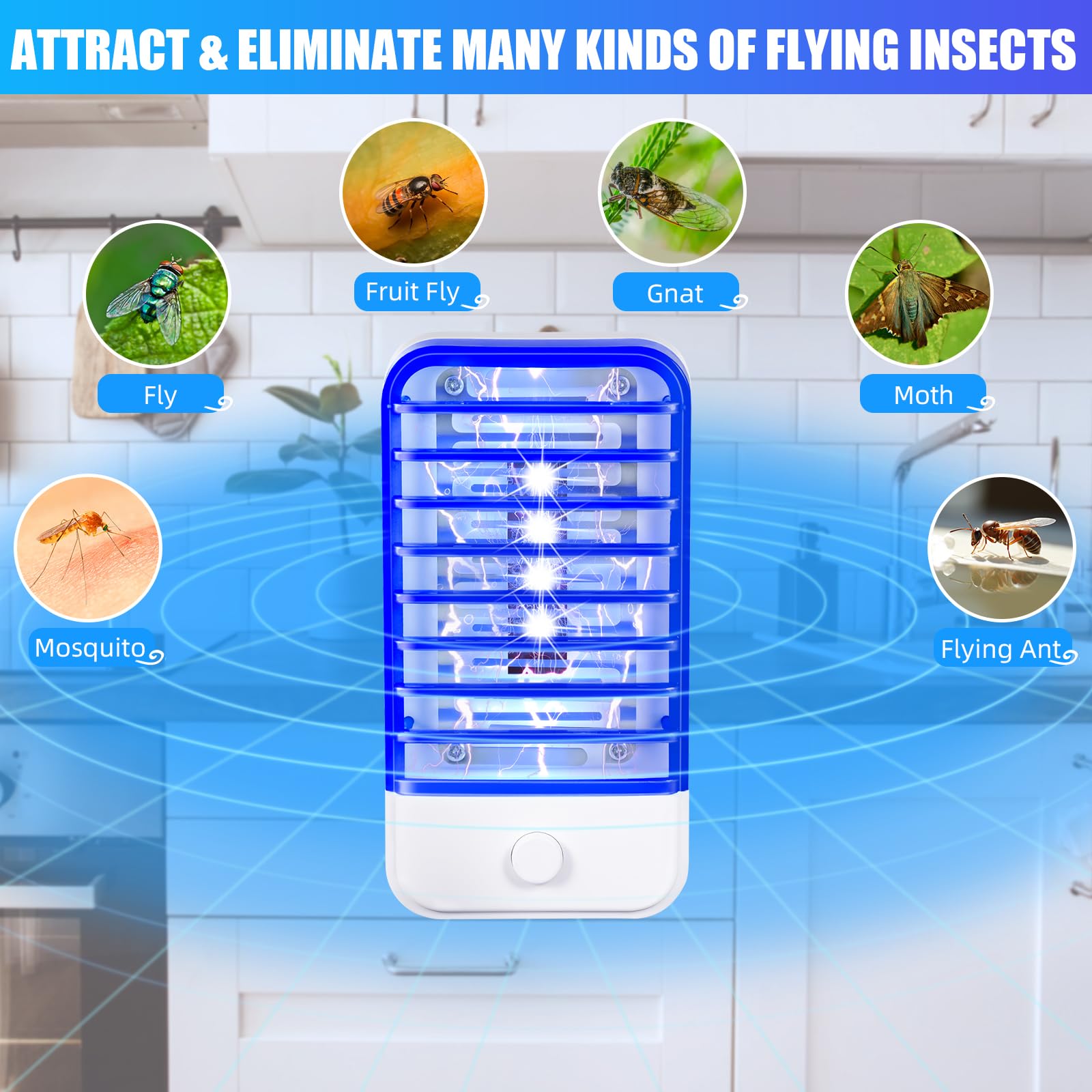 2026 - Eliminador de mosquitos para interiores, mata mosquitos para bebés y mascotas, trampas para insectos para sala de estar, dormitorio, habitación de bebé, cocina, oficina, paquete de 6