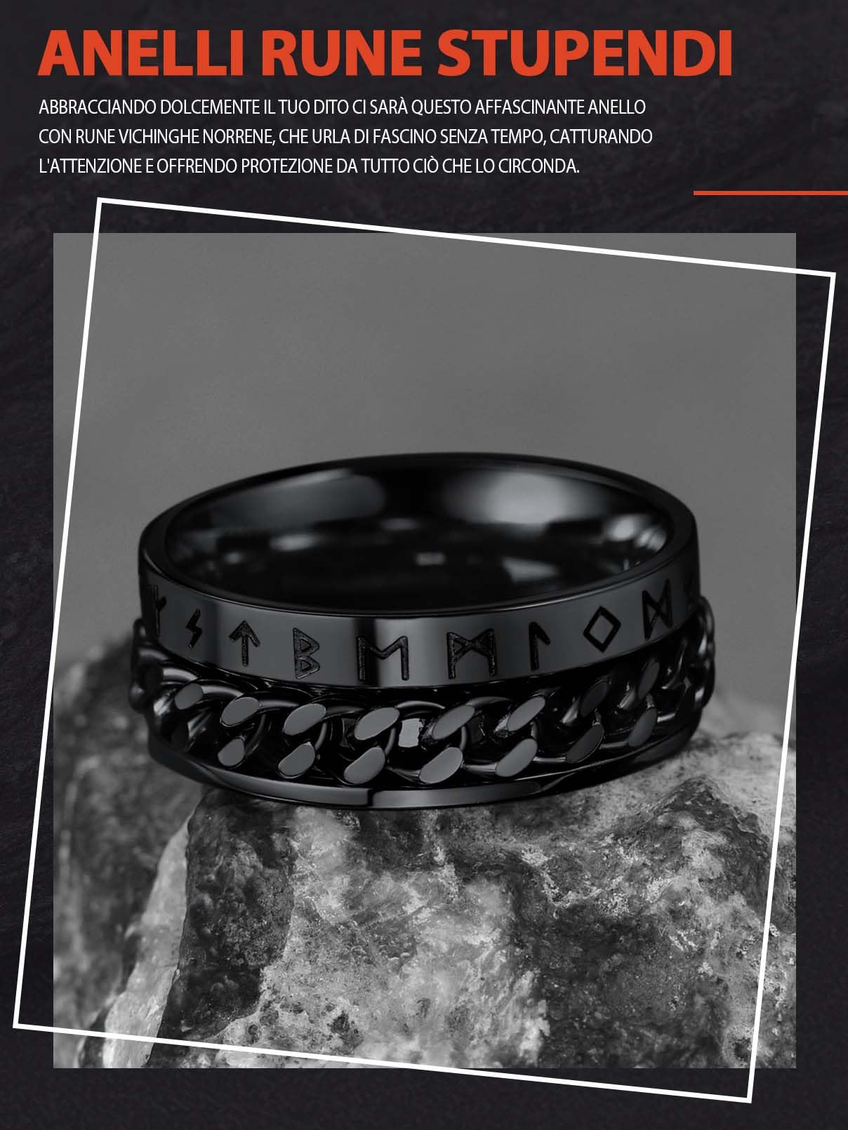 FaithHeart Anti-stress Anello Vichingo a Catena Ruotabile Ansiolitico Anello Uomo Runa Anello Personalizzabile Nome Inciso Data Inciso Anello Punk Hip-pop Taglia IT 14-32