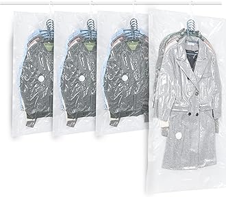 Hanging Vacuum Storage Bags, ZWMYF 4 PCS Space-saving Vacuum Bag for Clothes, Suits, Dresses, Coats or Jackets, Clear & Reusable Closet Organizer(1 Long 145x70cm & 3 Short 105x70cm)