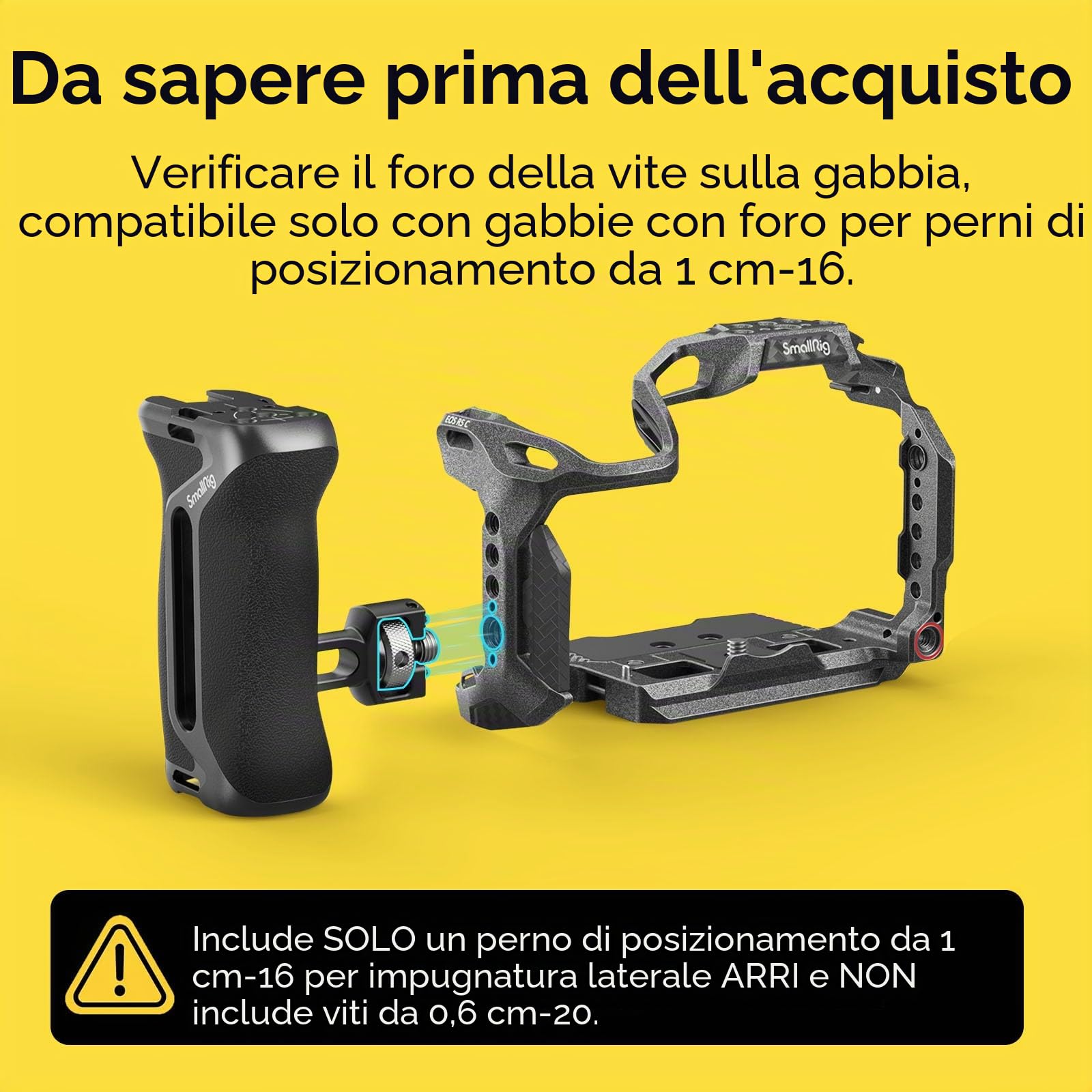 SMALLRIG Locating Side Handle con 3/8'' Screw per ARRI-Style, 36 mm Regolabile Su/Giù, Impugnatura Ergonomica Laterale per Gabbie per Fotocamere, con Foro per Cinghia Integrato - 4016
