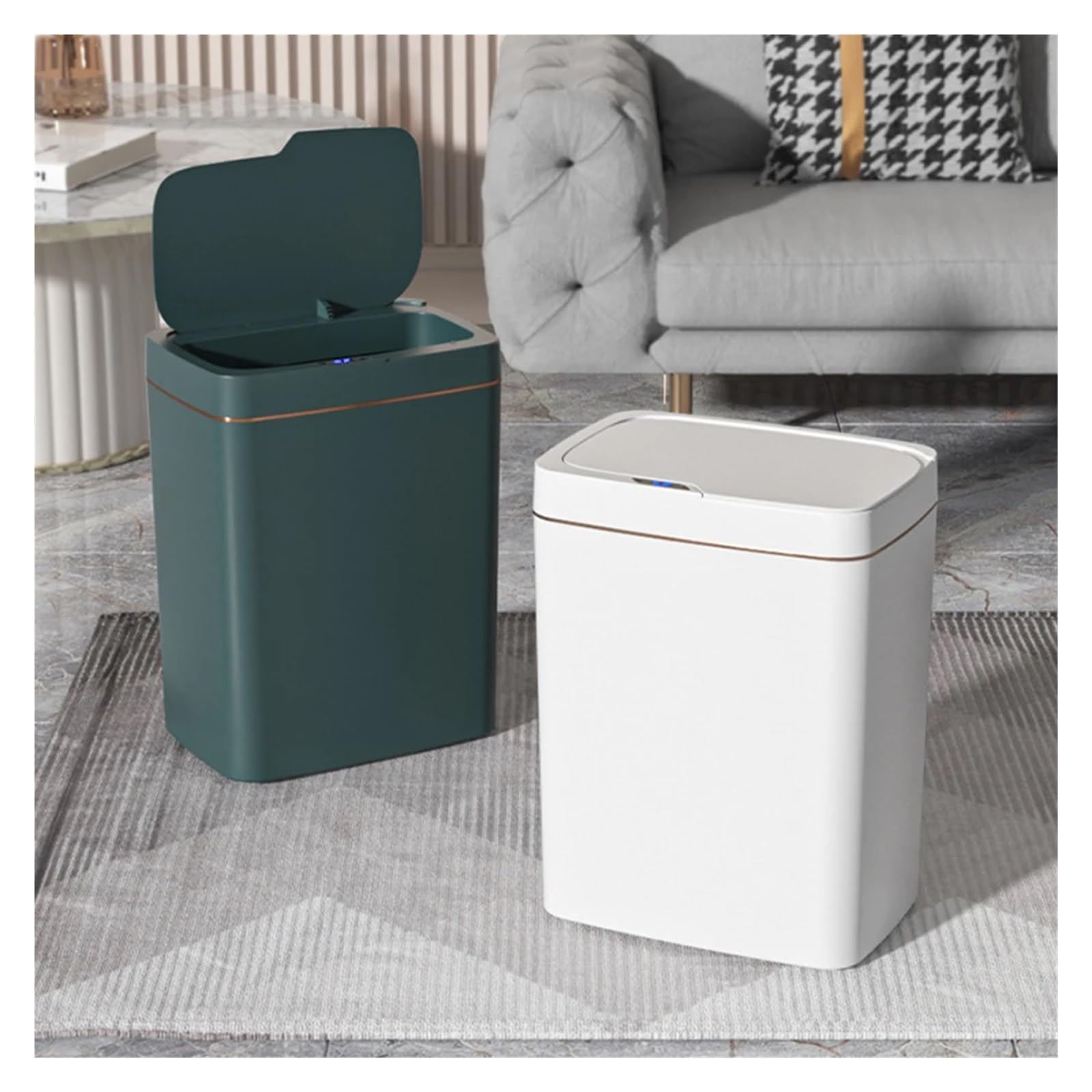 Set 2 Bidoni Della Spazzatura Con Sensore Dreamhigh 15L E 12L - Apertura Automatica, Impermeabile IPX5, Per Cucina E Bagno