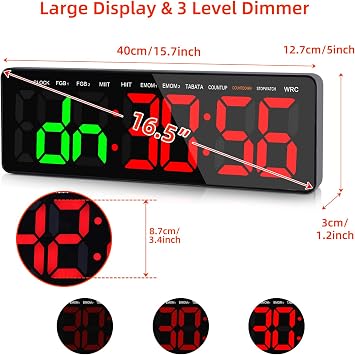 16.5 Gym Timer Clock, Interval Timer with Stopwatch