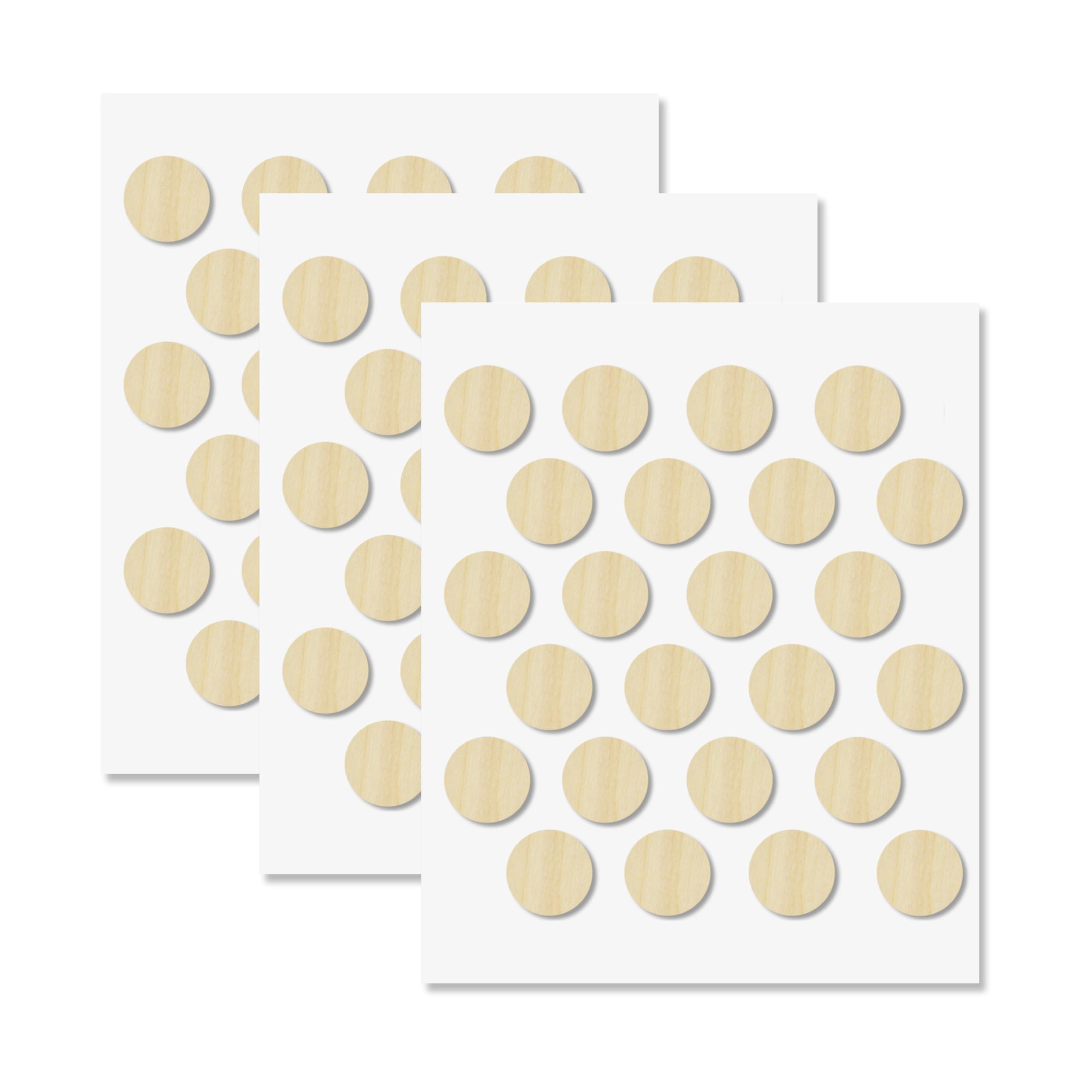 Maple Self-Adhesive Screw Hole Stickers - 72 pcs. 0.79 inch / 20 mm Peel Stick Dust Proof Tape, Water Resistance PVC Caps for Wood Cabinets, Furniture, Drawer, Wardrobe, Kitchen, Table