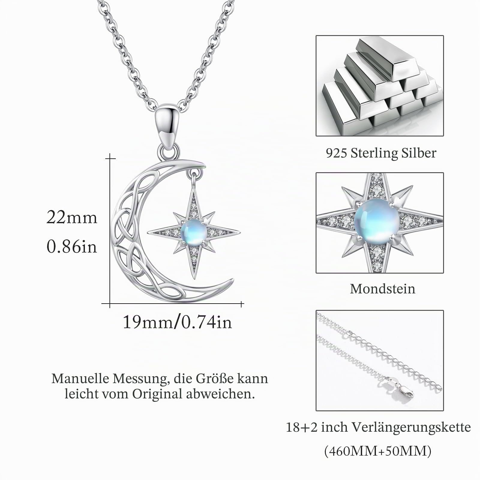 REDSUN Sonne Kette 925 Sterling Silber Opal/Mondstein Sonne Halskette Gold Anhänger Sonne Vergoldete Schmuck für Frauen Mädchen Geschenke