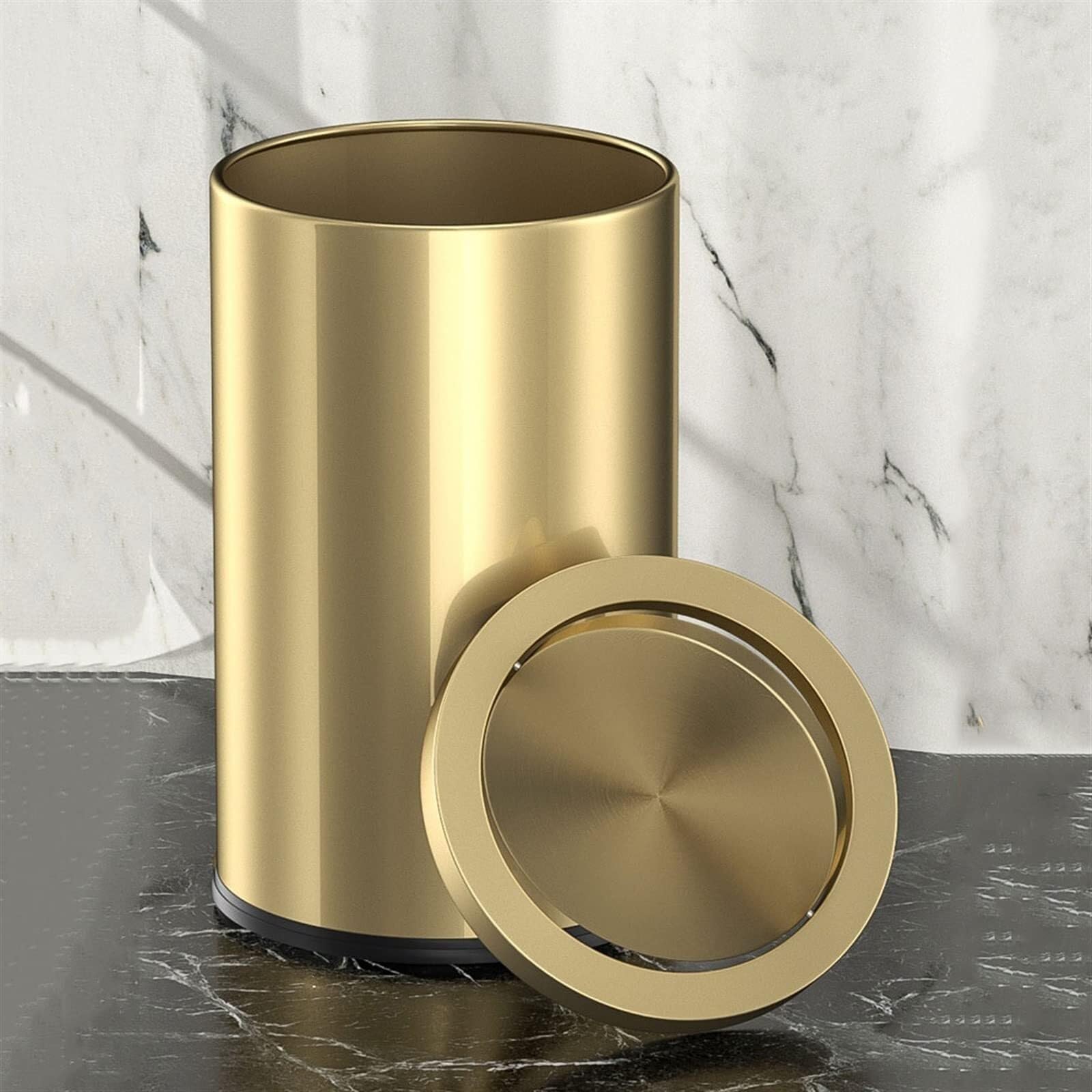 Cestino gettacarte Dorato da 9/15 Litri, Leggero in Acciaio Inox, con Coperchio Girevole, for la casa, Soggiorno, Camera da Letto, Cucina, gettacarte(9L)