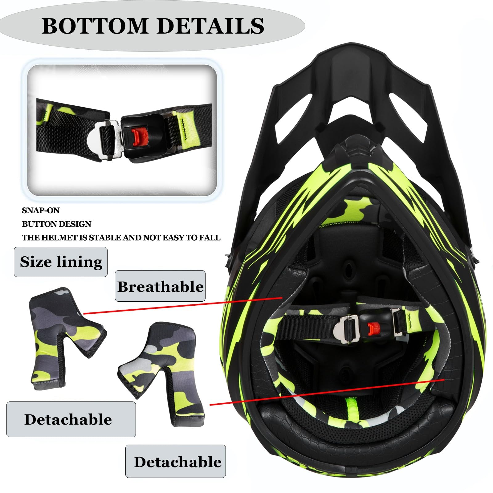 Casco Motocross Juvenil - Diseño con Alerón Trasero Estilizado + Kit Completo (Gafas & Guantes & Máscara) para Quad/MTB/BMX(As Yellow,M(54~55cm))