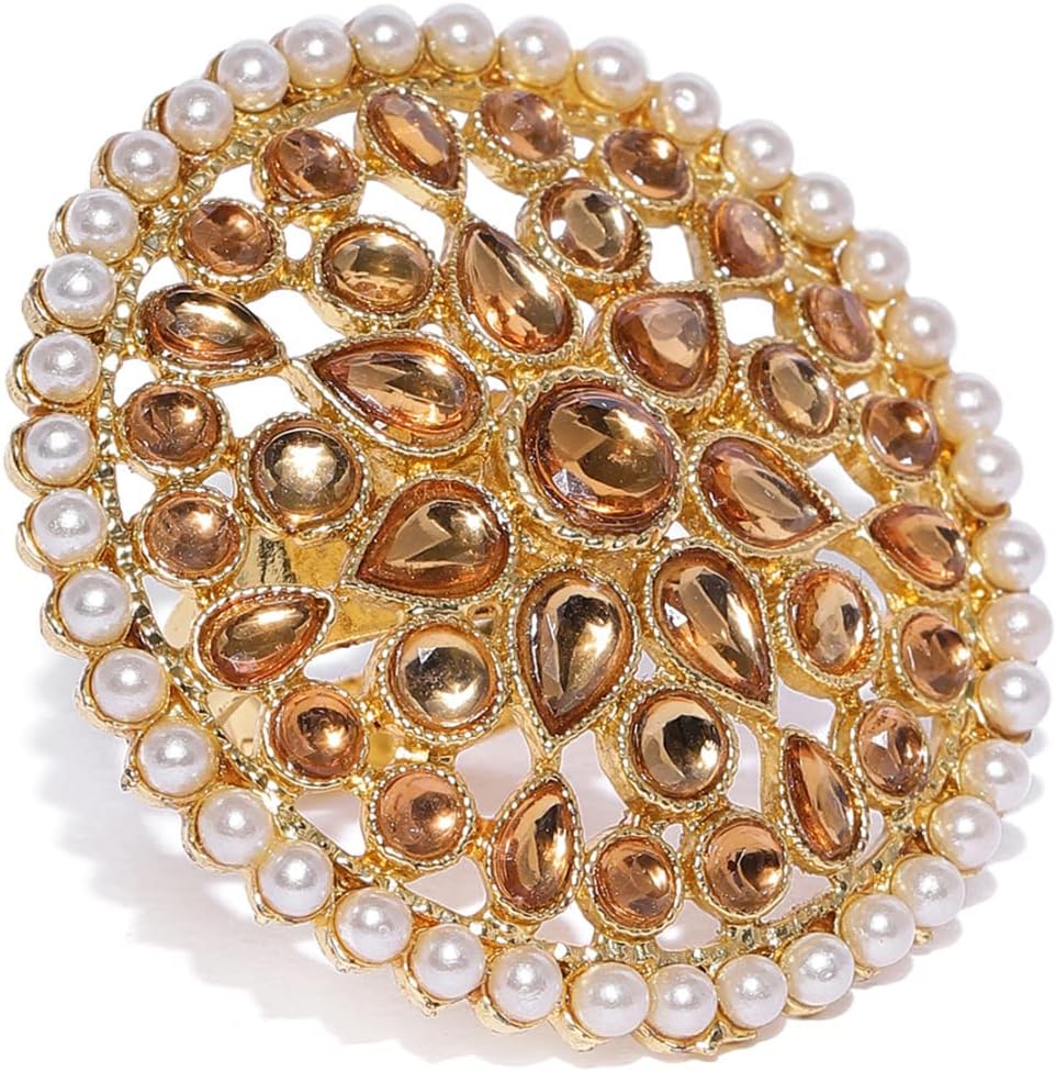 Women Gold Plated Metal Tone Circular Shape Traditional Finger Ring (Zpfk8826)