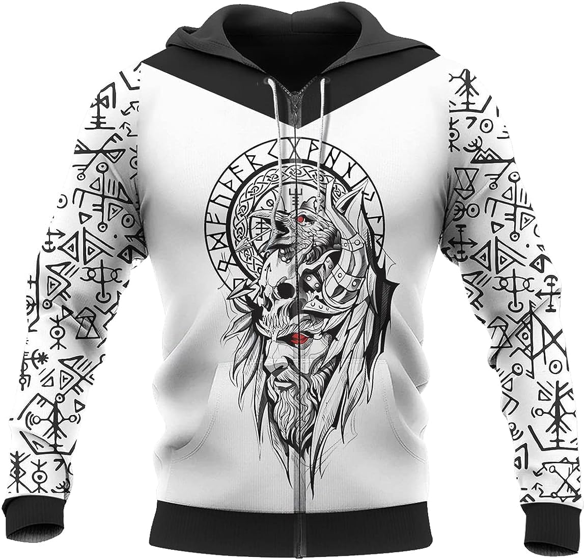 White Old Man-RED Eye Polyester Long Sleeve Imported Regular Fit Hoodie for Men (WhiteOldMan-001-Medium)-image-5