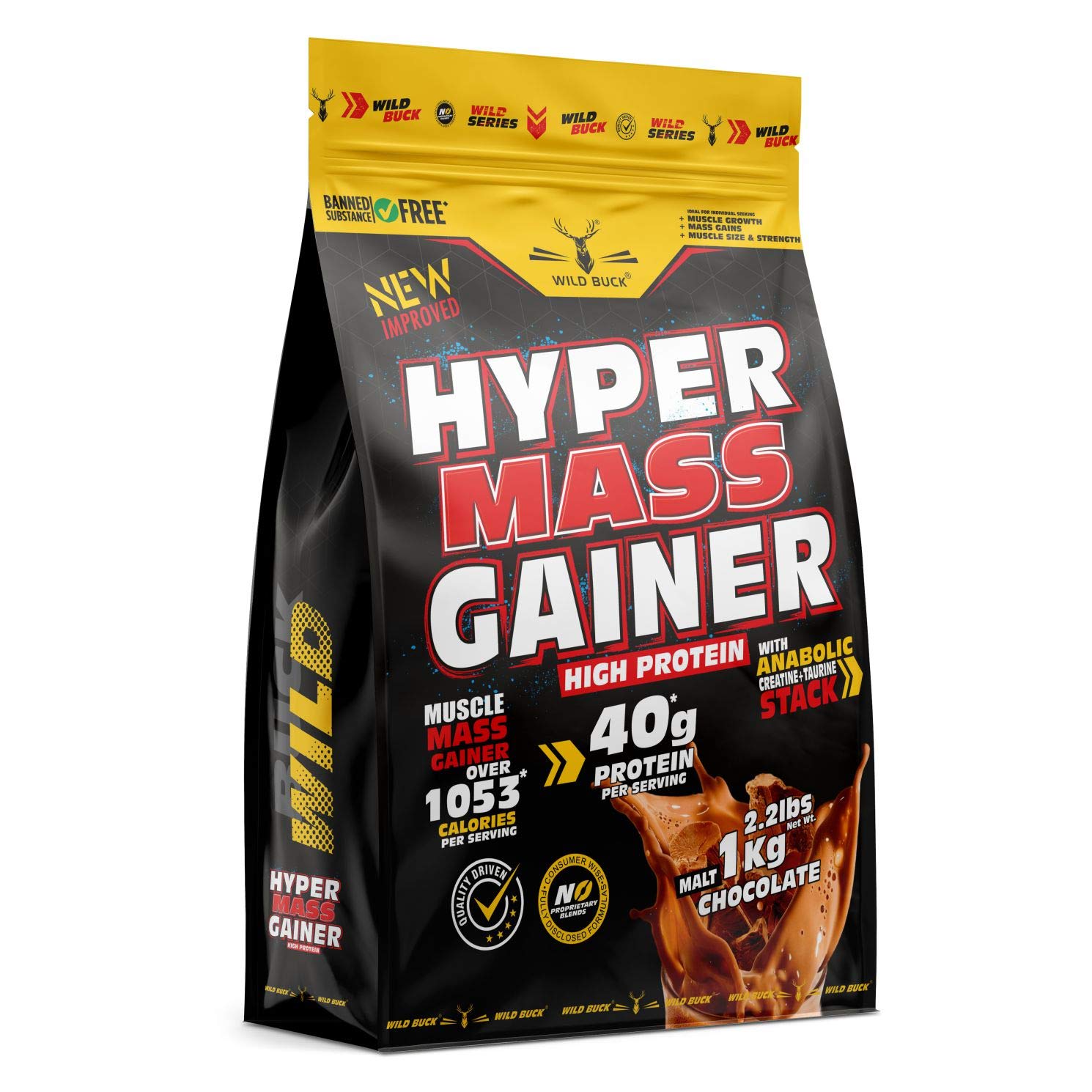 Wild Buck Hyper Mass Gainer, High Protein Muscle Mass Gainer with Creatine + Taurine,1053 Calories & 40g Protein, Gain Strength & Size, Weight Gainer for Men & Women [Chocolate Fudge, 1 Kg / 2.2 lb] — Amazon image 9