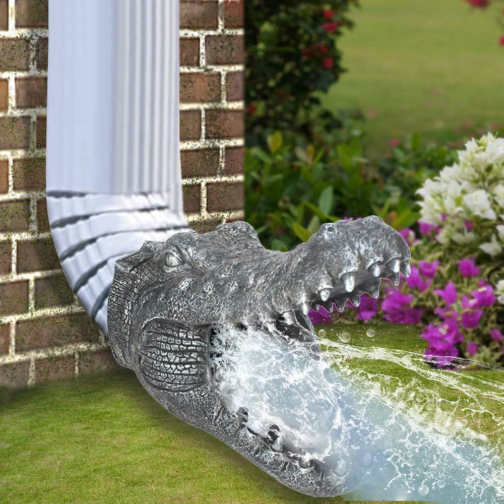 Alligator Downspout Crocodile Garden Statues, Gutter Guardian Extension Outdoor Statues Garden Decorations,10"x7.5"x5.3" (Fits Standard Rectangular Downspouts Up to 2" x 3")