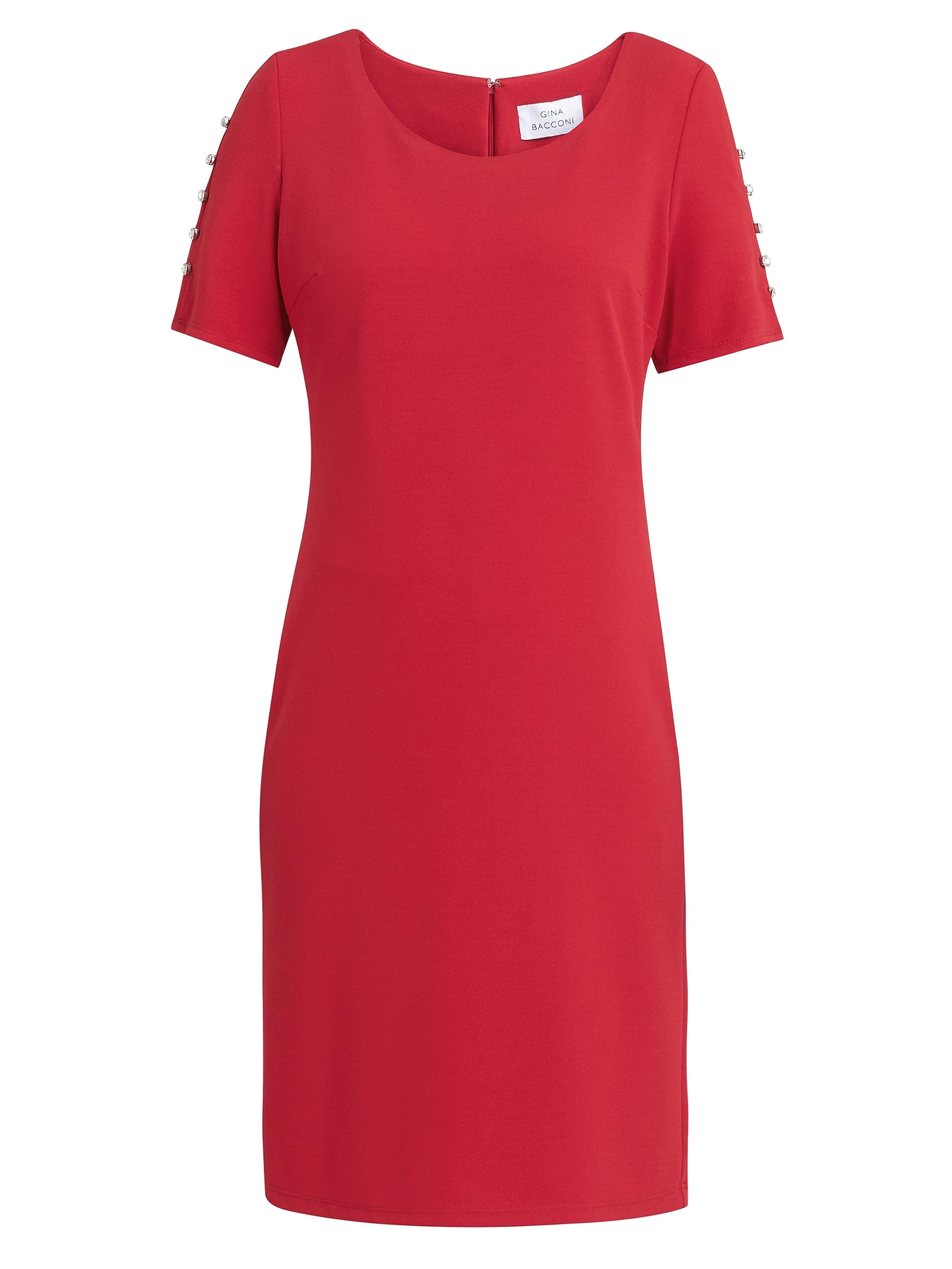 Gina Bacconi Dress with Embellished Sleeves, Red, 16