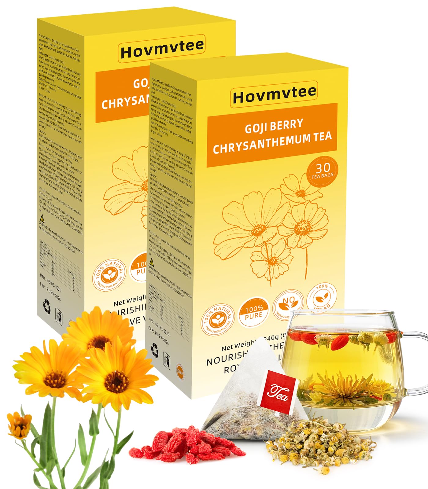 60Pcs Goji Berry Chrysanthemum Tea for Liver Health, Dandelion Wolfberry Tea, Seven Natural Herbal Ingredients, Chinese Health Herbal Tea, Kidneys &