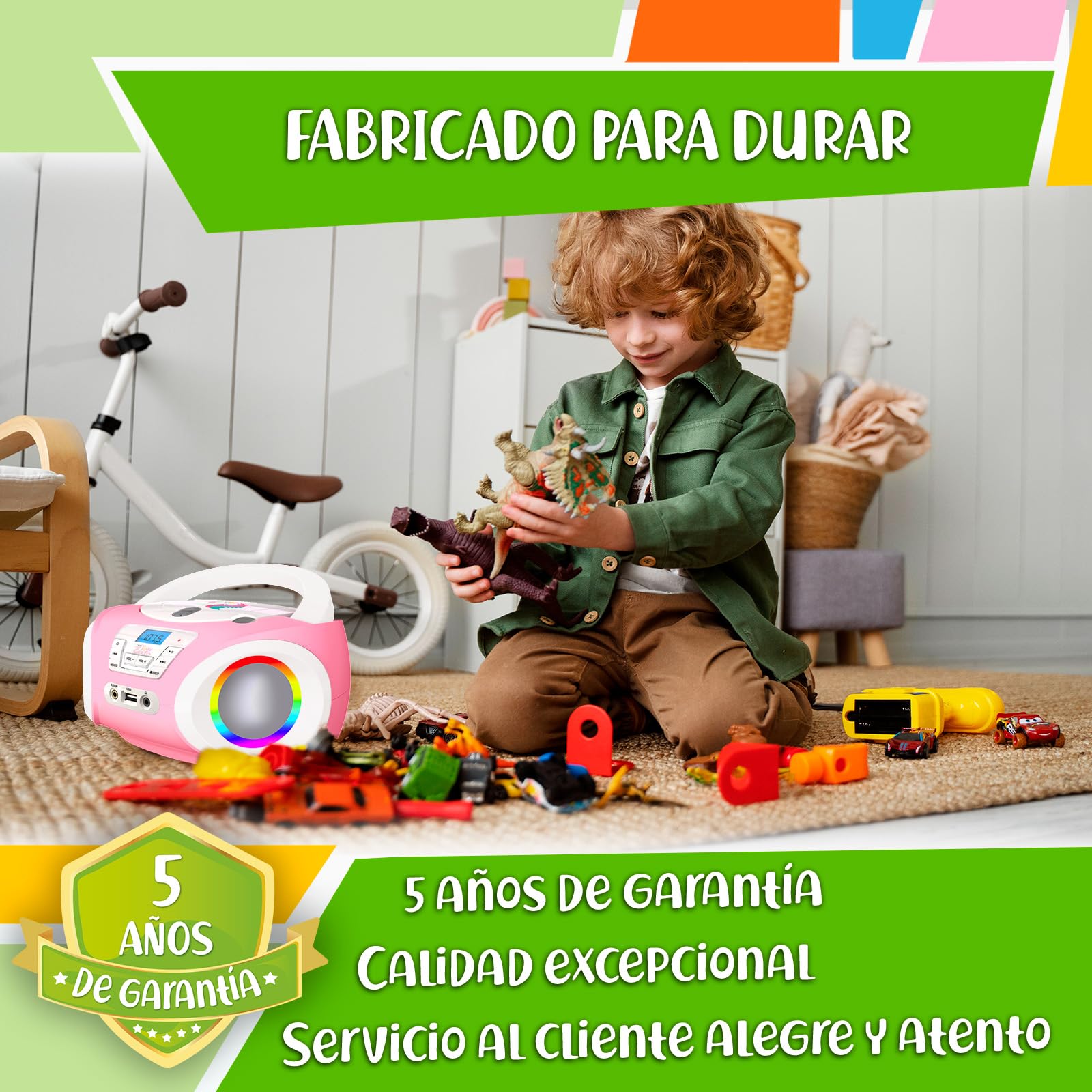Tinygeeks Tunes Reproductor de CD para niños - Nuevo - Radio FM y baterías Incluidas - Radio CD con Altavoces, USB, AUX - El Regalo Ideal para niños y niñas - Rosa