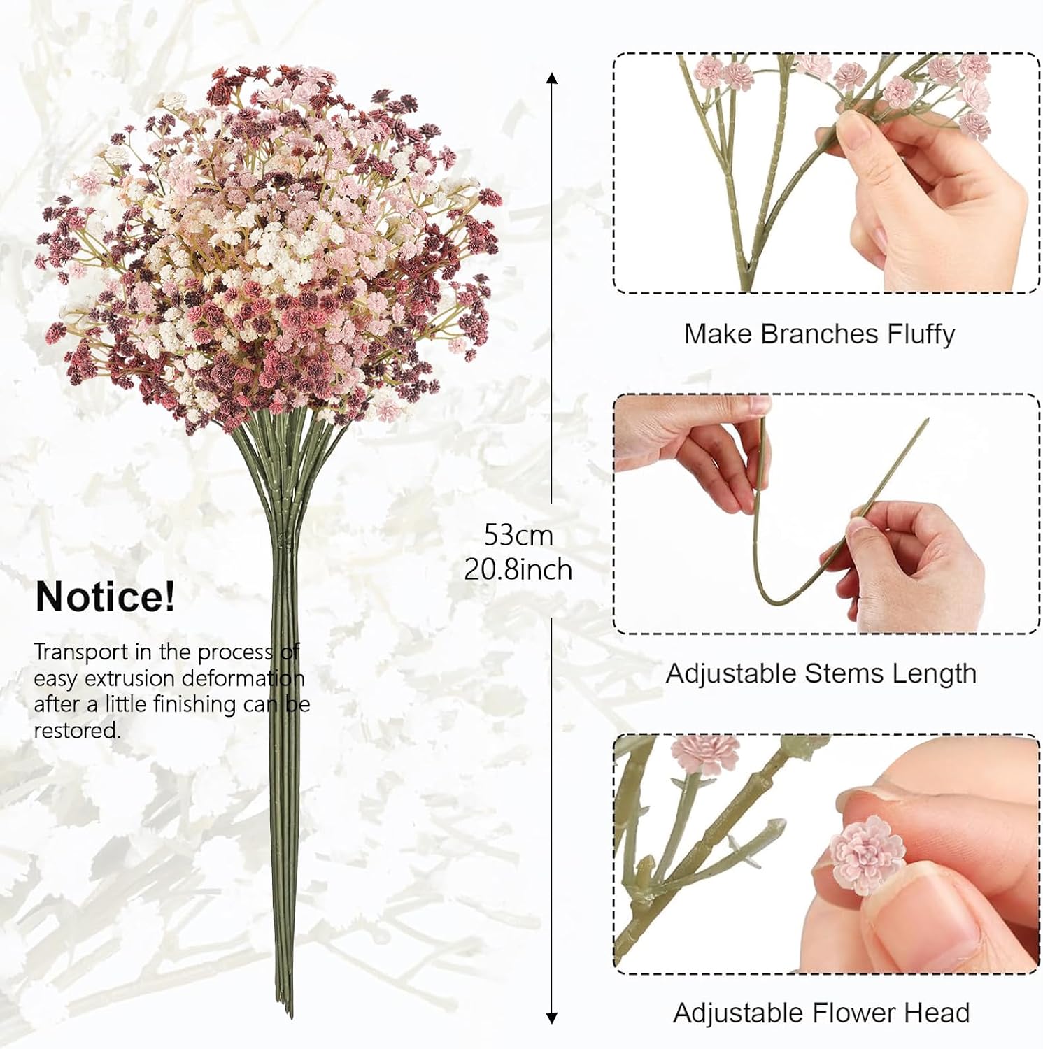 baby breath flowers fall flowers artificial bulk, 24pcs fall decor fake gypsophila plants bouquets flowers real touch faux babies breath arrangement for home autumn wedding party vase decoration pink fall pink 24pcs-standard