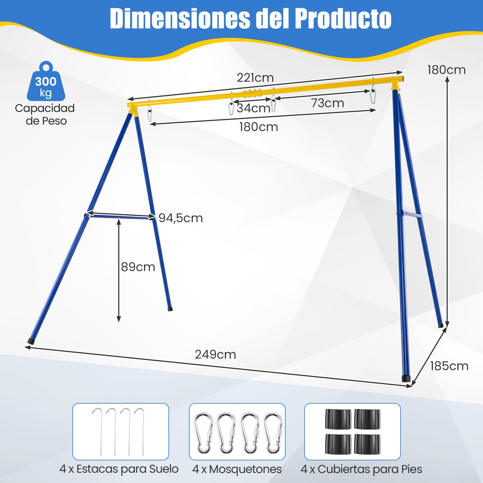 COSTWAY Estructura Resistente para Columpio hasta 300 kg, Estructura en Acero con Forma de A para Columpio con Palos, Mosquetón y Cobertura en los Pies, Parque Infantil Jardín Parque (Estructura)