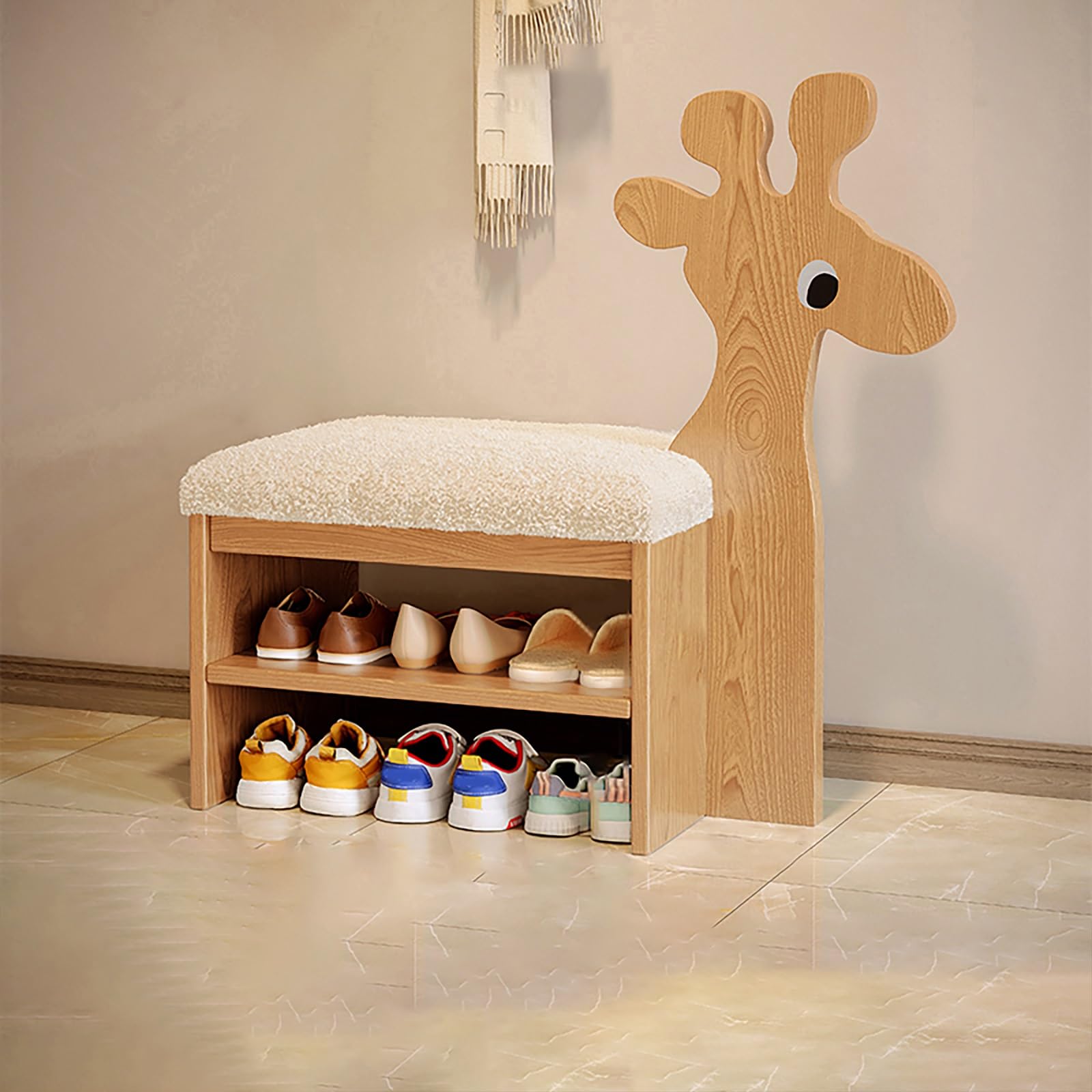 Banc étagère à chaussures rembourré pour un couloir chaleureux et ordonné