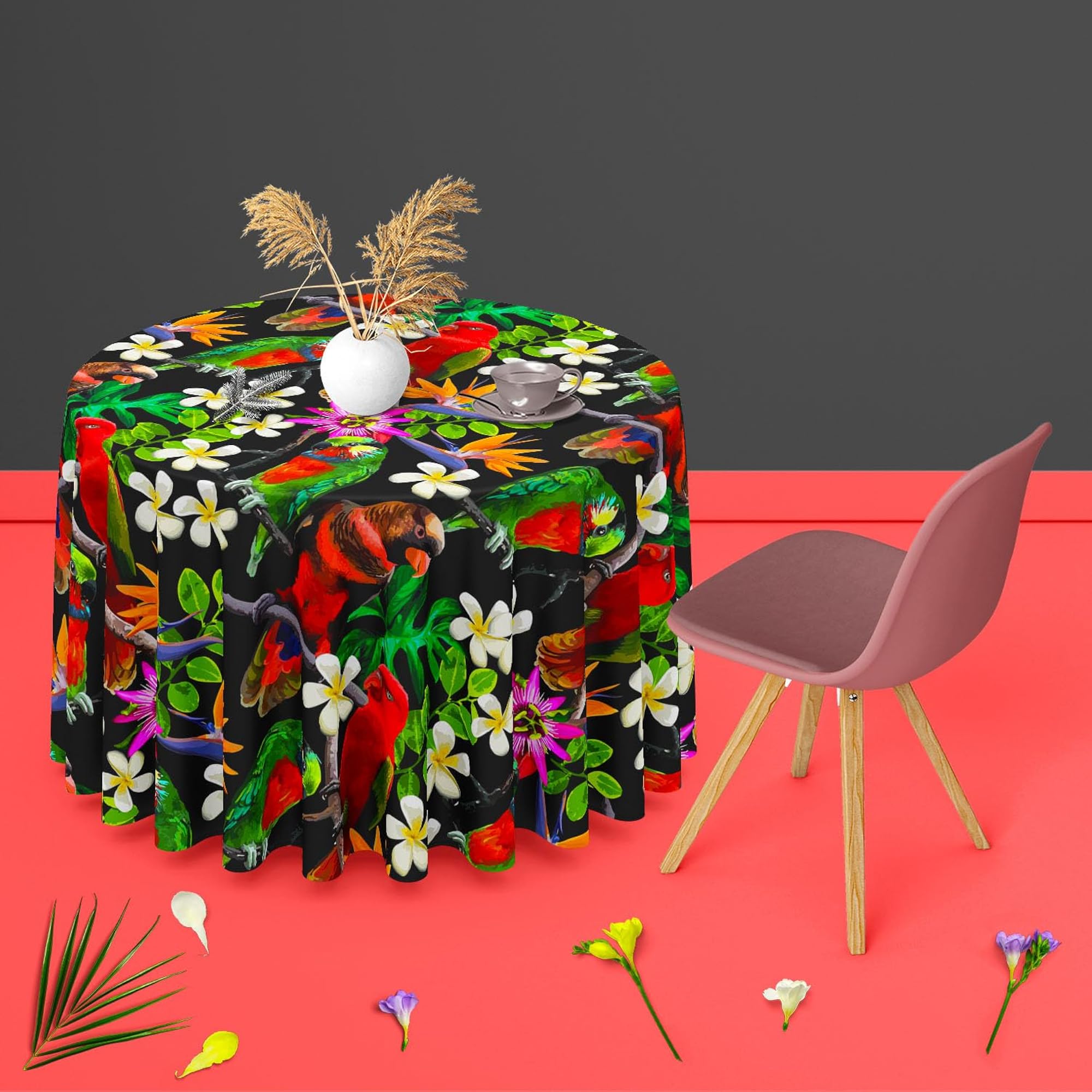 Exotic Birds & Beautiful Flowers Table Cloth Cover for Dining
