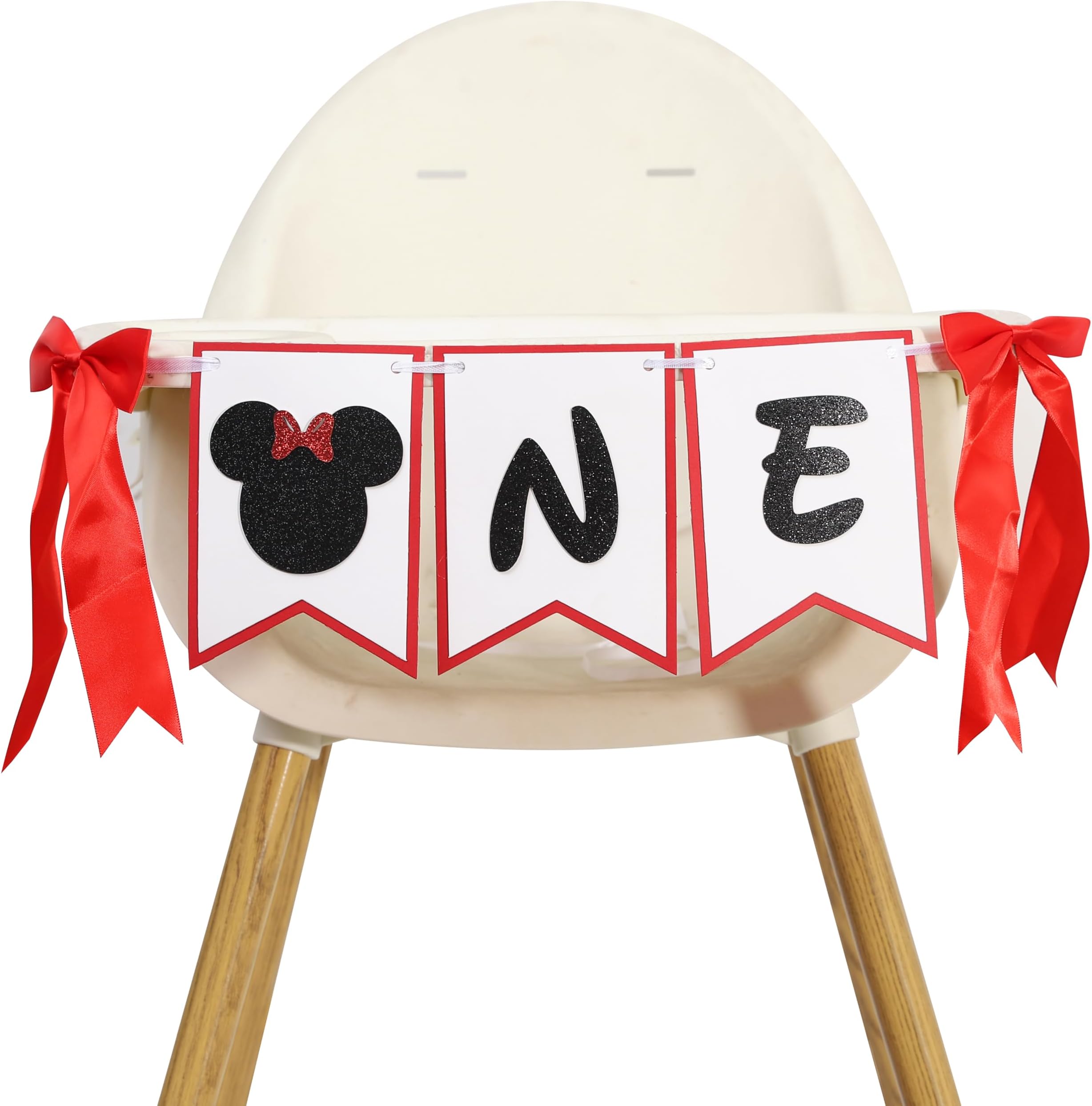 Mouse One High Chair Banner - Mouse First/1st Birthday Decorations,Black And Red Banner, Bow Girl 1st Pink Decor (mouse-2)