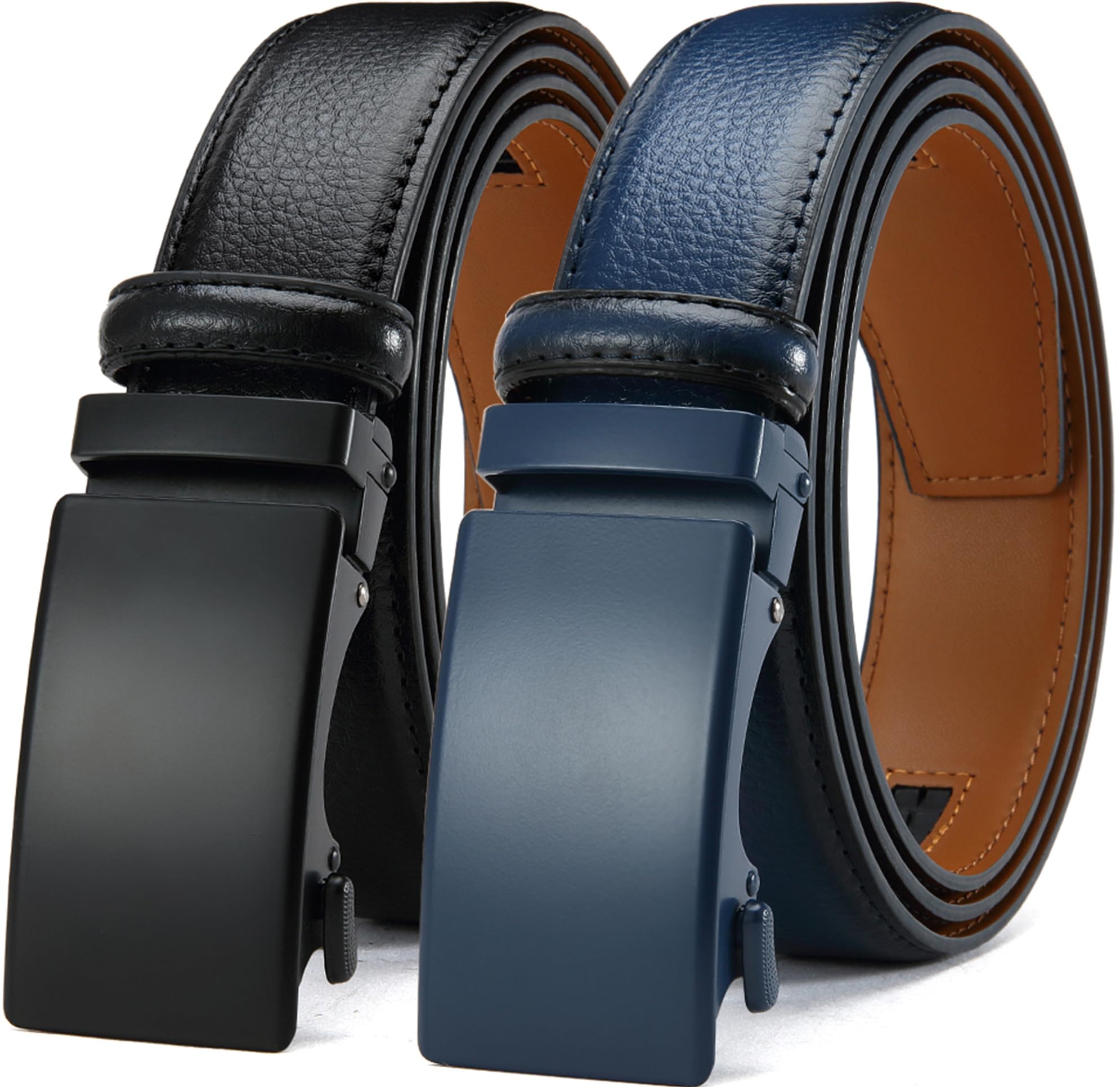 DOOPAI Mens Leather Ratchet Belts 2 Pack Adjustable Click Belt Set for Dress Casual Custom Fit 1 3