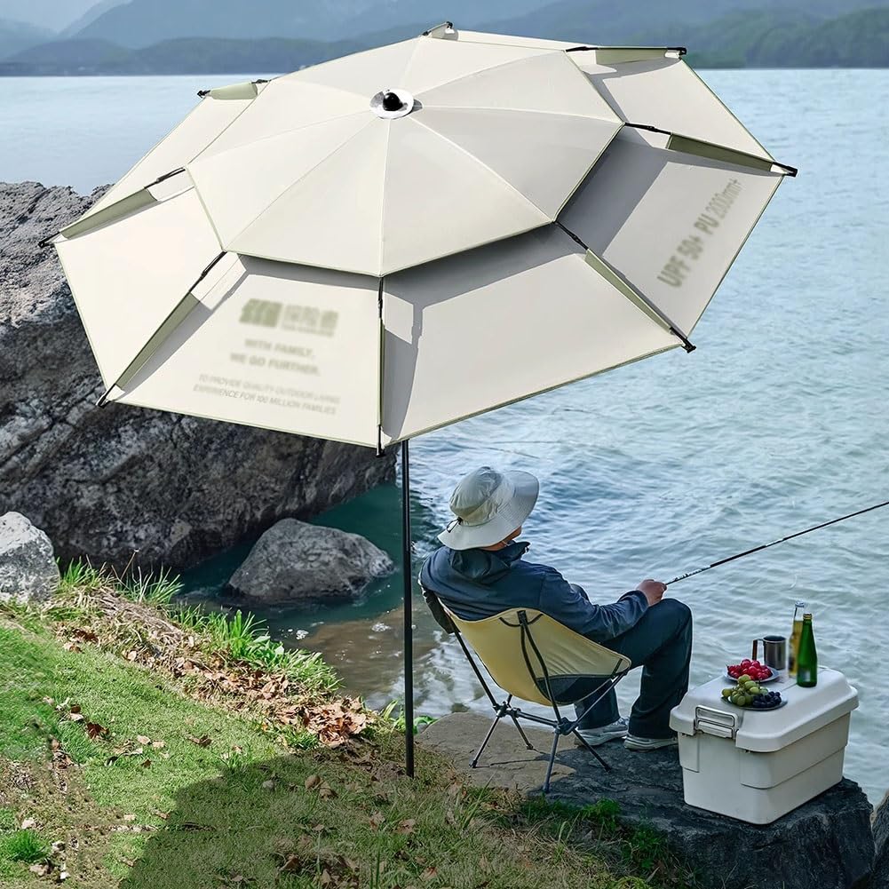 Parasol Tarasowy, Wiatroszczelny Parasol Stołowy z Kotwicą do Piasku, Regulowana Ochrona Przeciwsłoneczna do Basenu, Ogrodu i Podróży(Beige,260cm/8.5ft)