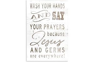 Wash Your Hands and Say Your Prayers Sign, White Wood Look, 10 x 15