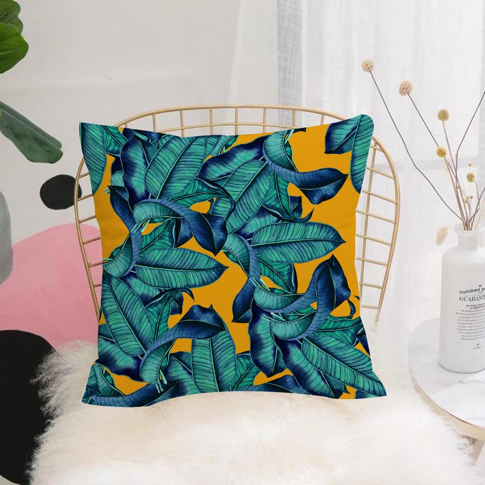 HYMSXW Cushion Cover,Throw Pillow Case Home Decorative for Living Room Bedroom Sofa Chair 20X20 Inch,Yellow background with blue plants and colorful. With blue plants and colorful,Pillowcase 50X50cm