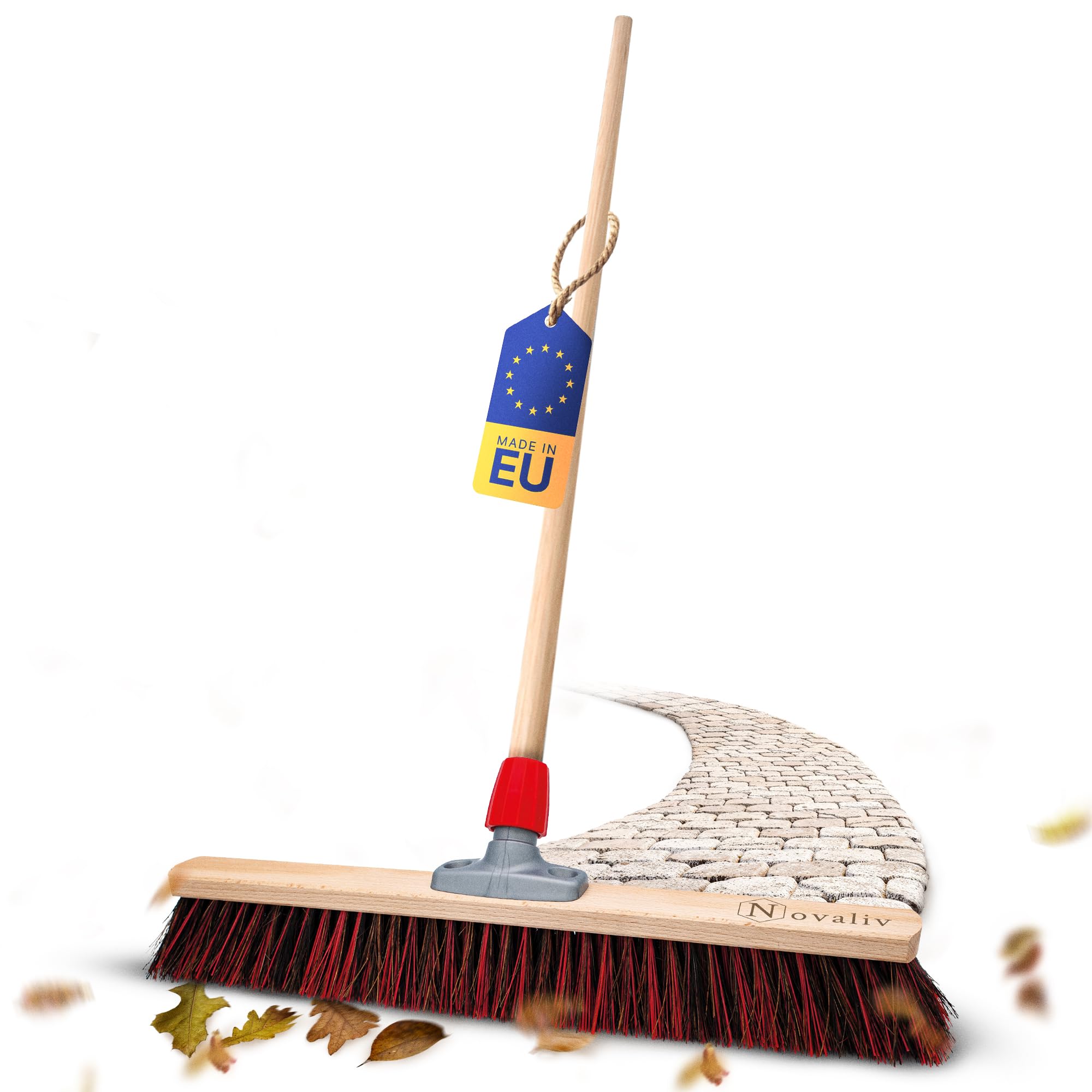 Novaliv Scopa da giardino, 60 cm, con manico in legno, Arenga-Elaston, scopa da giardino