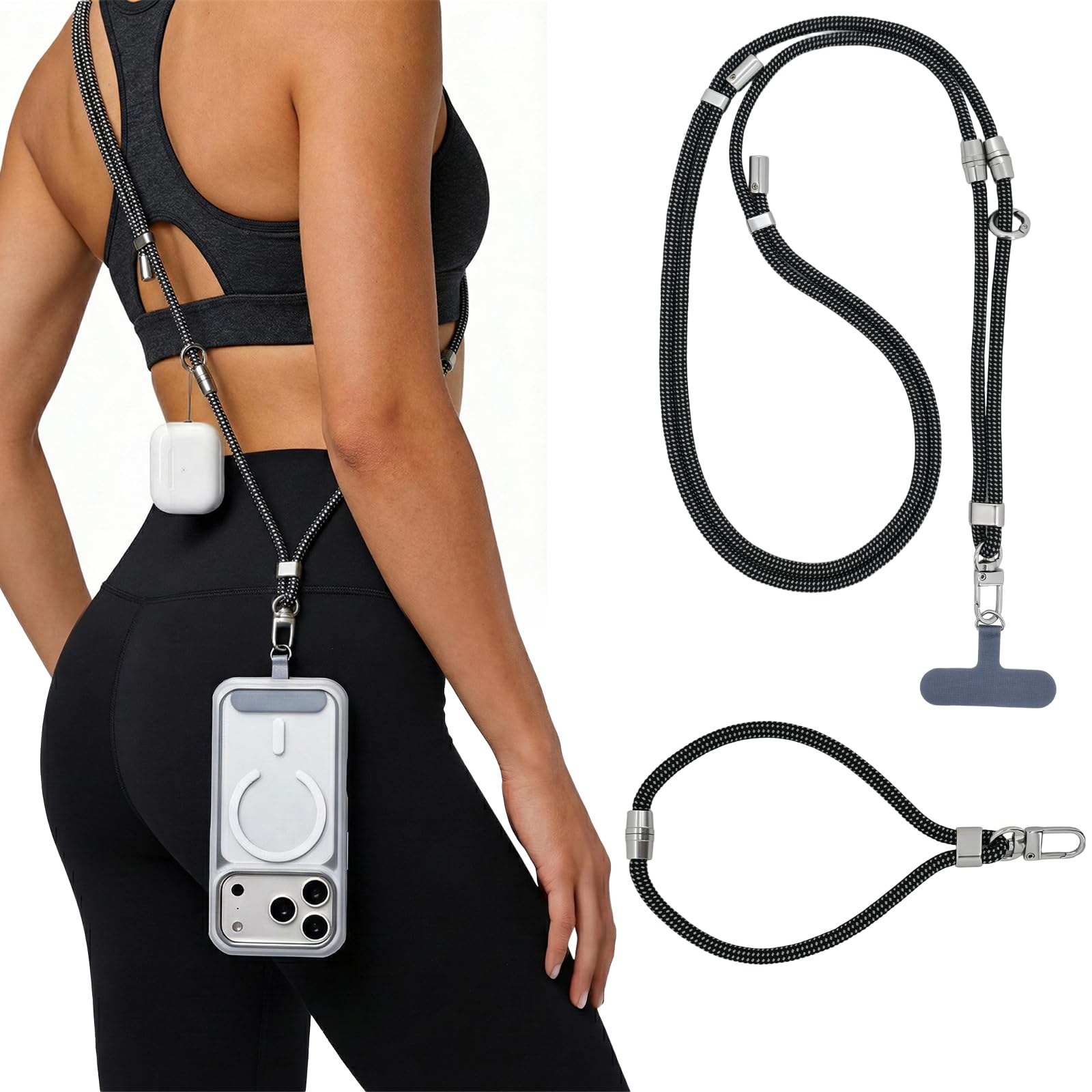- Phone Lanyard & Phone Wrist Strap, 3 in 1 Adjustable Anti Theft Phone Strap for Cell Phone Lanyard, Convertible Crossbody Strap with Locking Knob for Travel Hiking Cycling Climbing (Black)