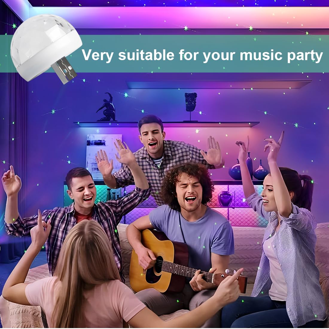 WUSJCOF 3 Piezas USB Mini Luz de Bola de Discoteca, Luz de Fiesta DJ con 3 Adaptadores, 4W Bola de Discoteca Activada por Sonido para Todas las Fiestas y Decoración Interior de Coches