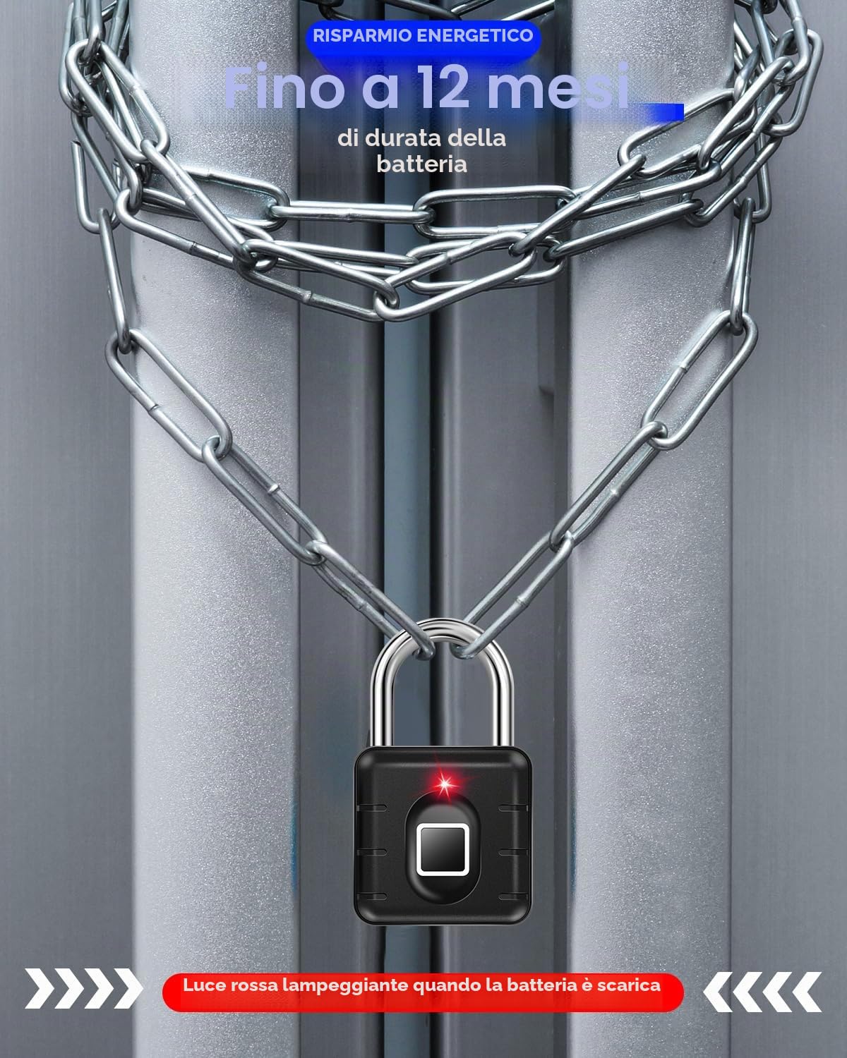 AICase Lucchetto con impronta digitale, serratura ricaricabile USB di sicurezza Keyless di sicurezza impermeabile IP67 per uso interno ed esterno