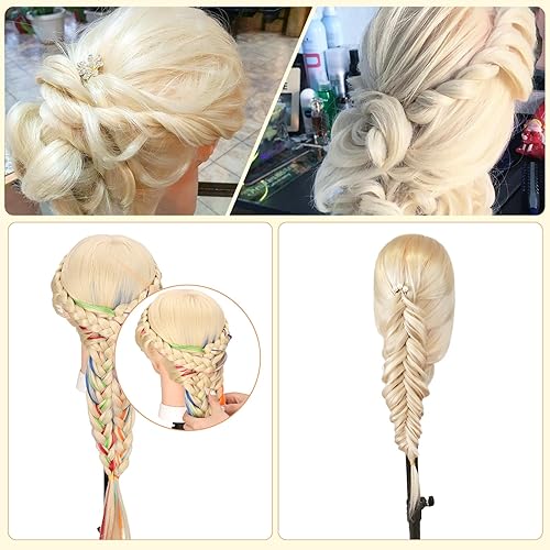 Miniatura 13 de Mannequin Head with 70% Human Hair, 26" Light Brown Real Human Hair Training Head, Manikin Cosmetology Head with Clamp Holder & Tools, Practice Doll