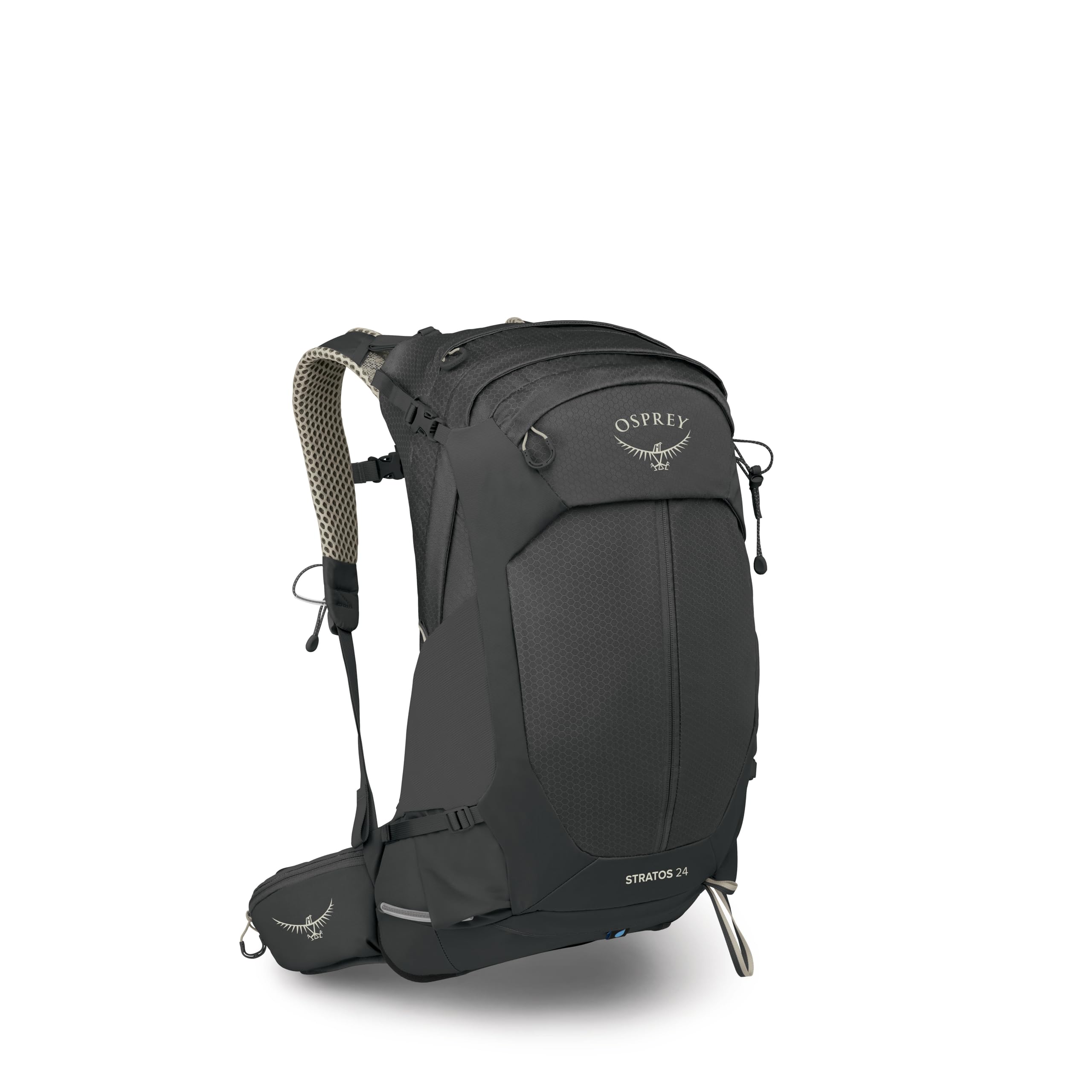 Osprey Stratos 24L Men's Hiking Backpack - Adjustable Daypack with Waterproof Raincover & Bottle Pockets, Raven Black