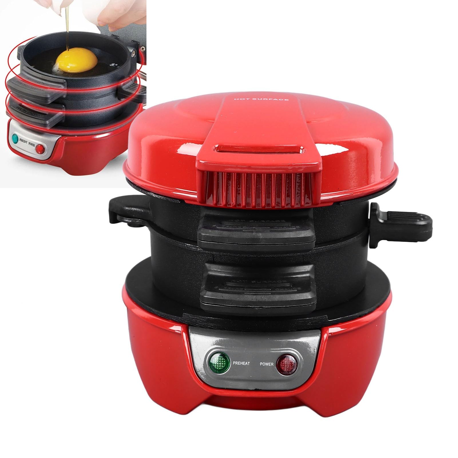 Jiawu Frühstücks-Maker, Antihaftbeschichteter Frühstücks-Maker mit Eierkocher, 600 W Aluminium-Kocher für Muffins, Croissants, Mini-Waffeln, Leicht zu (EU-Stecker 220 V)