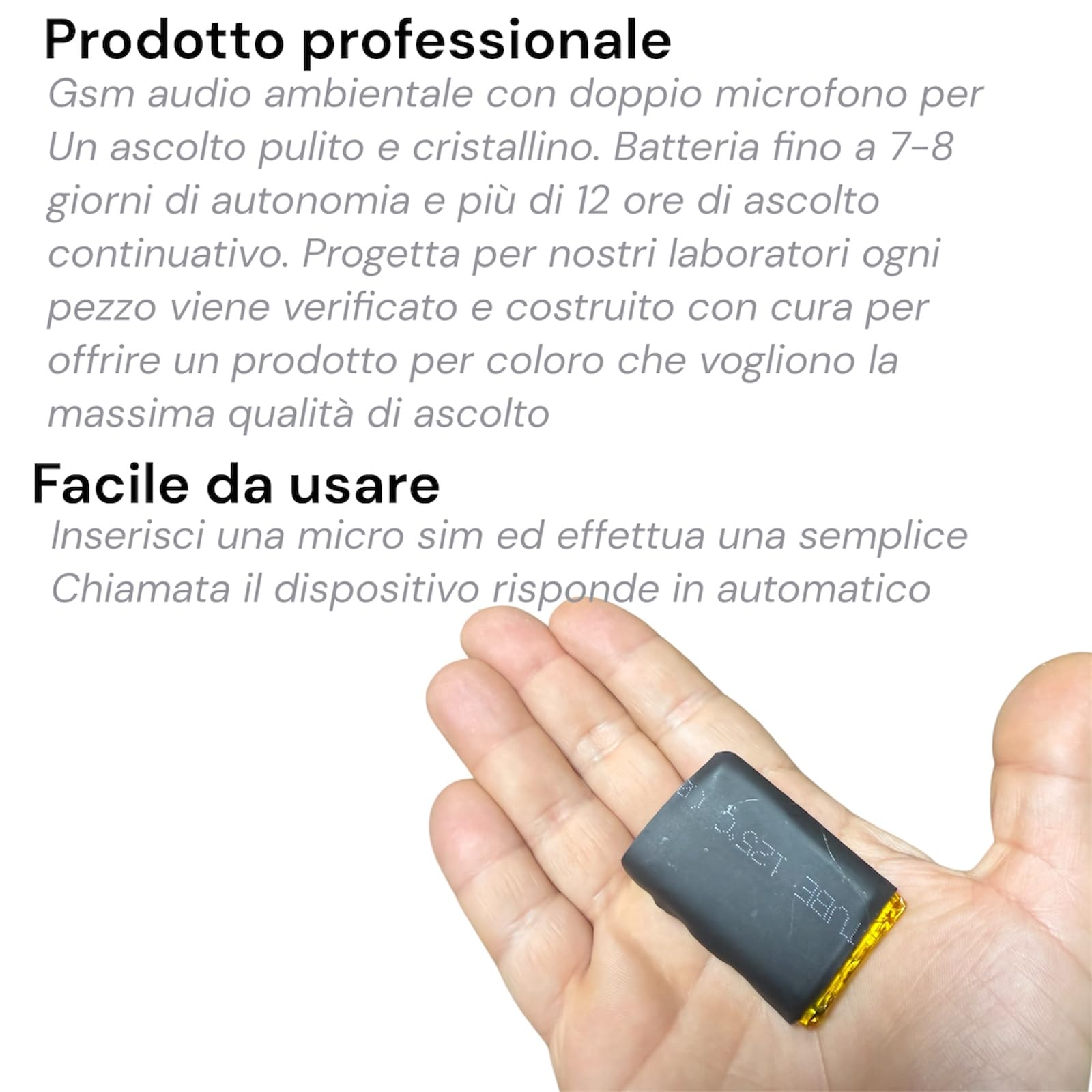 Microspia GSM ambientale con Doppio Microfono, professionale 6 giorni ascolto vocale a distanza gsm audio a distanza
