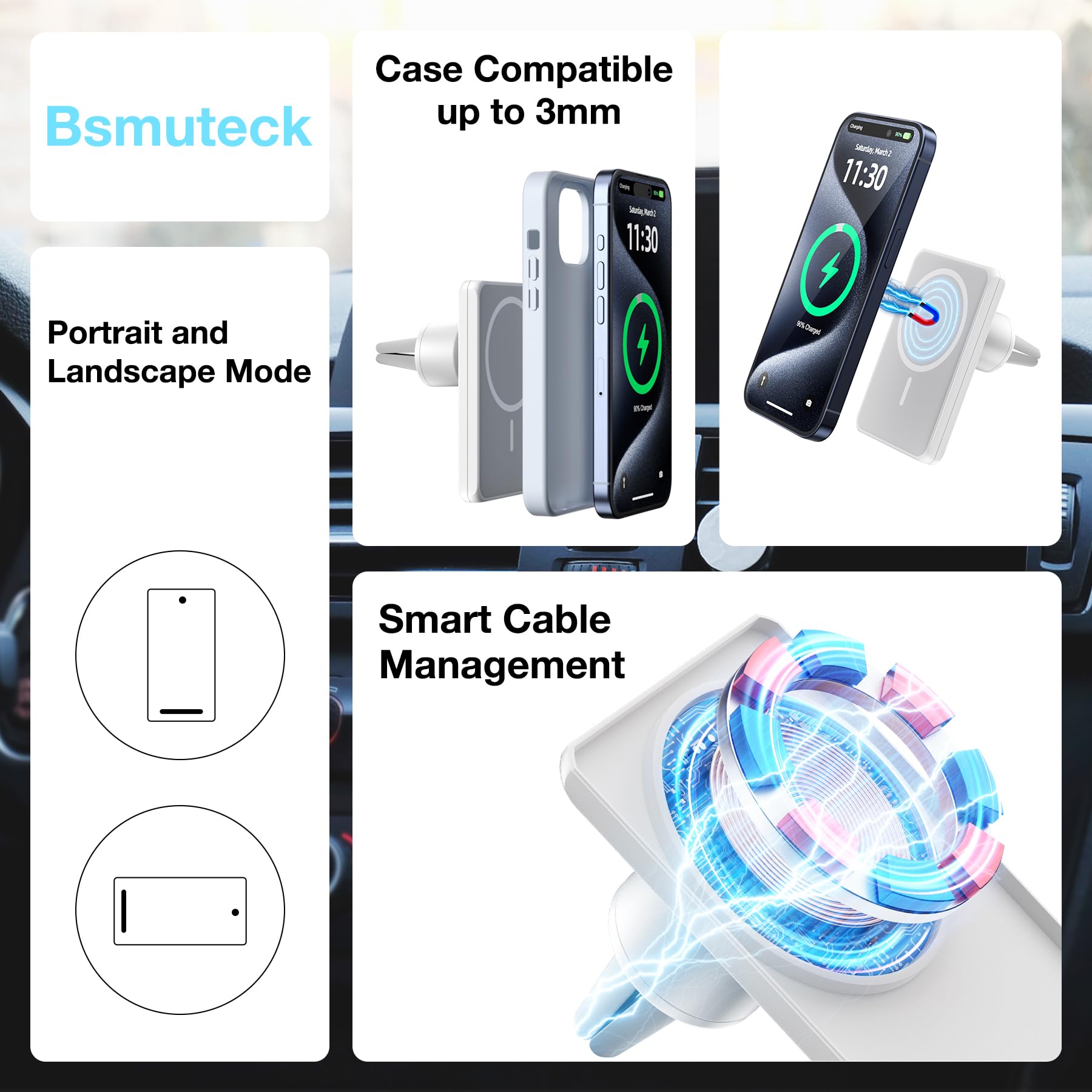 Magnetyczna bezprzewodowa ładowarka samochodowa, 7,5 W, szybka ładowarka samochodowa, uchwyt samochodowy do iPhone'ów, zarówno z bezprzewodową ładowarką, jak i magnesem, uchwyt na telefon na deskę