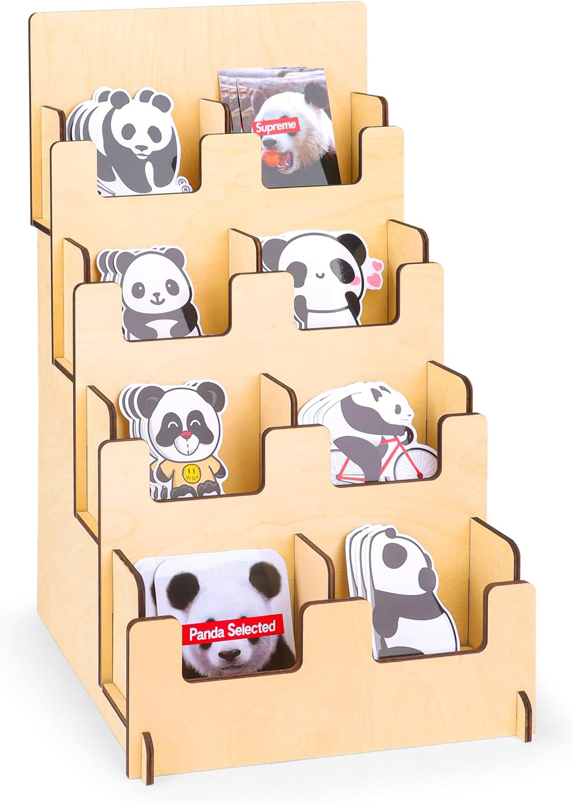 4 Tier Wooden Small Card Display Rack, 8 Shelf Portable Retail Sticker Rack, Tabletop Display Stand For Vendor Events, Tradeshows