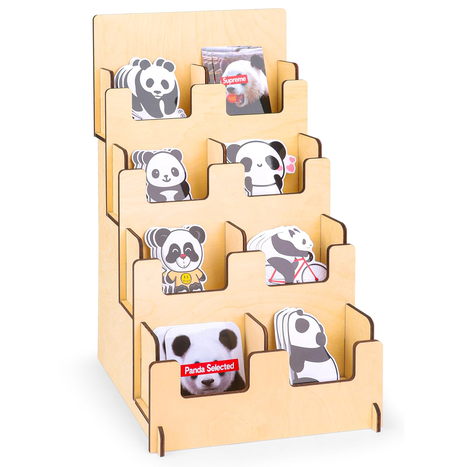 4 Tier Wooden Small Card Display Rack, 8 Shelf Portable Retail Sticker Rack, Tabletop Display Stand For Vendor Events, Tradeshows