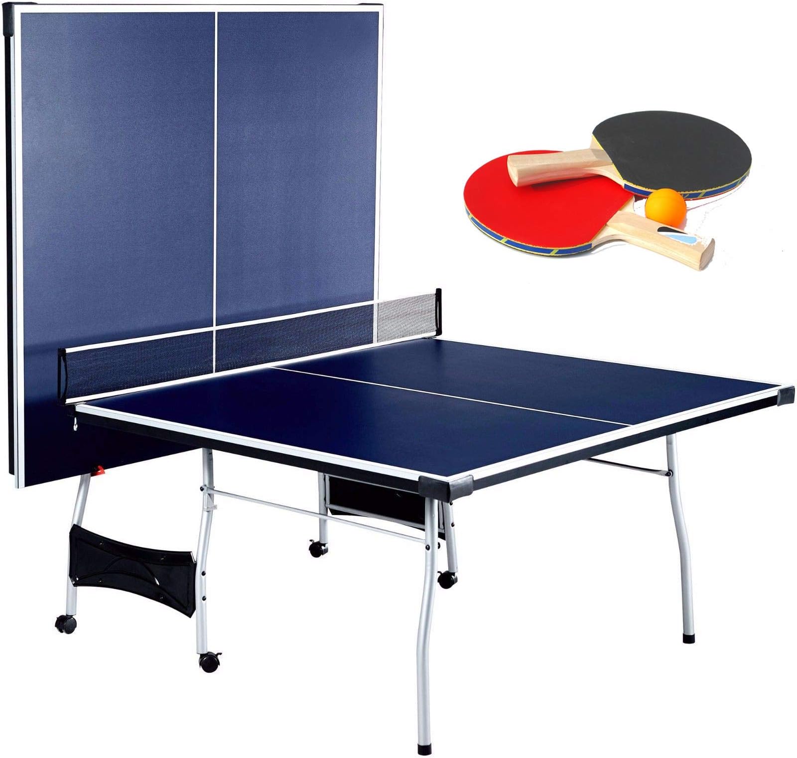 Selva Foldable 4 Piece Table Tennis Ping Pong Play | Official Tournament Size 9' x 5' | with Net Posts Paddles 2 Ball | Quick Setup Heavy Duty Sturdy Durable | Playback Mode Suits Indoor Home