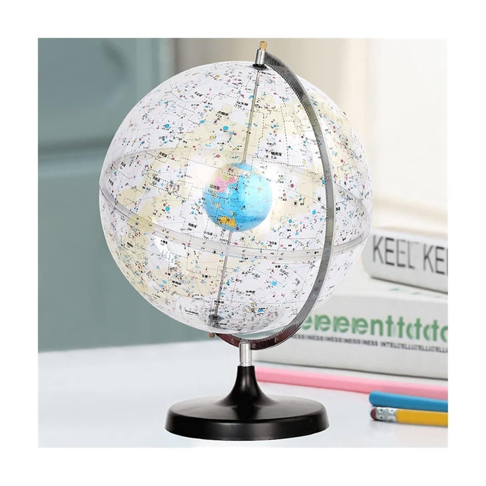 Meiiron One Color Constellation Globe Led Celestial Globe W/Scale Bracket, 360° Spinning Clear Celestial Globe Home Decoration Office Desktop Globe (Size : White Transparent)