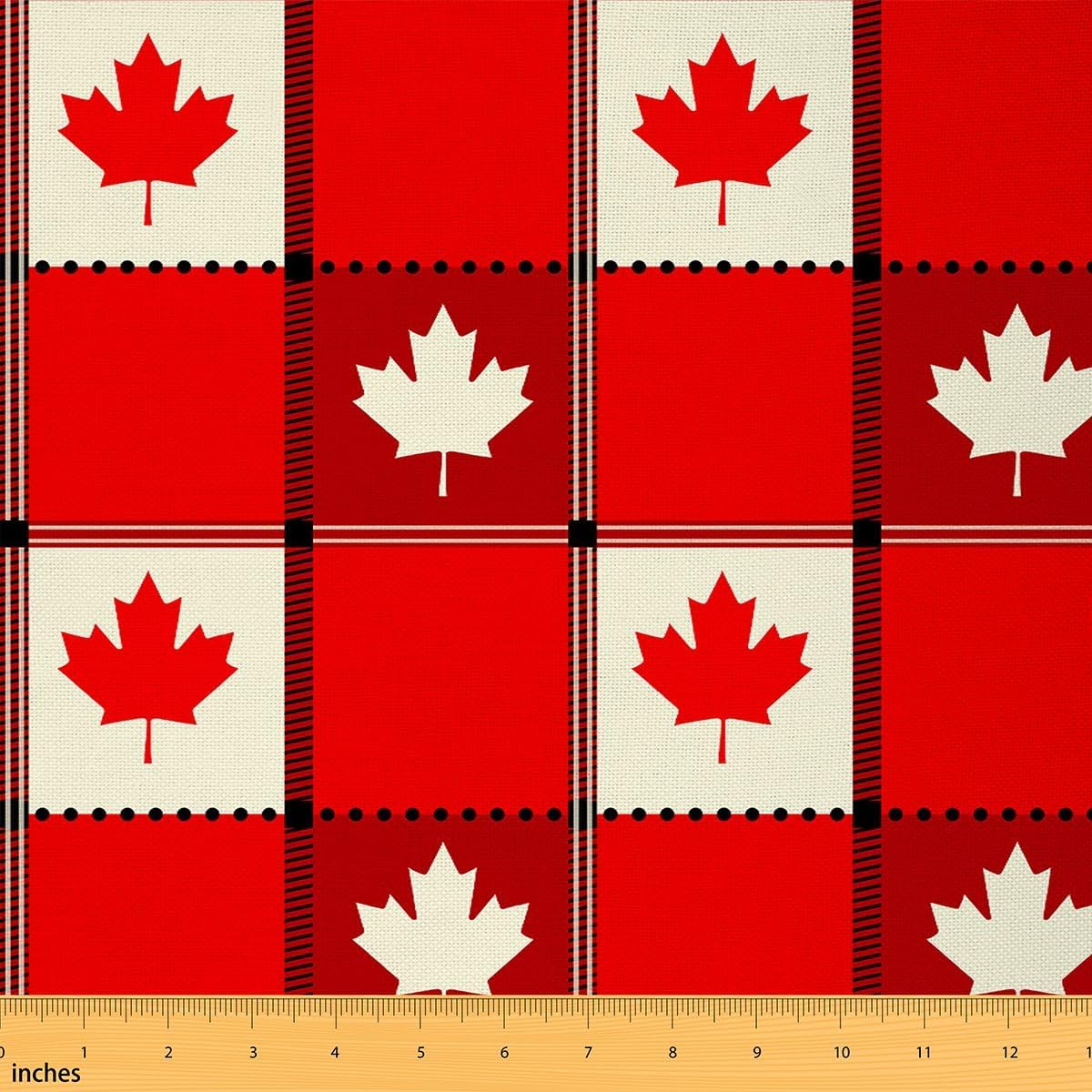 Canadian Flag Upholstery Fabric, Maple Leaf Waterproof Fabric by The Yard, Geometric Plaid Checkered Decorative Fabric, Classic Traditional Flag Indoor Outdoor Fabric, Red and White, 2 Yards