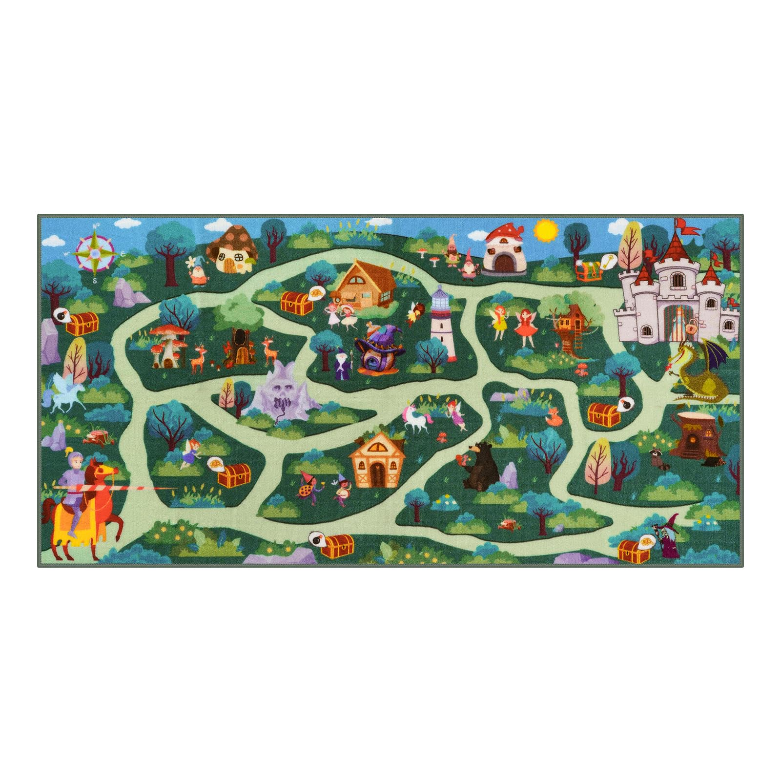 LIVEBOX Washable Kids Carpet Playmat Rug for Boys Play Room, Baby Fun Learning Road Rug for Kids Baby Toddler, Non-Slip Forest Road Rugs for Toddler Room Bedroom Classroom, 79